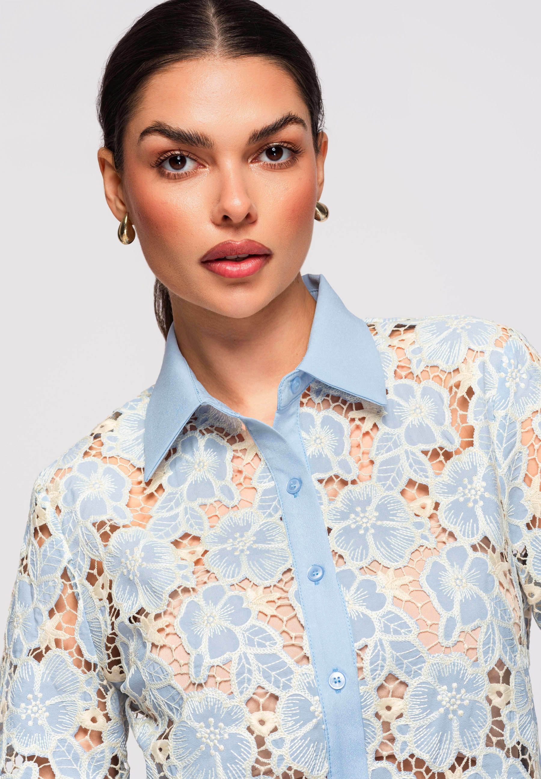 OMBRE Spitzenbluse Damen-Spitzenbluse mit klassischem Kragen