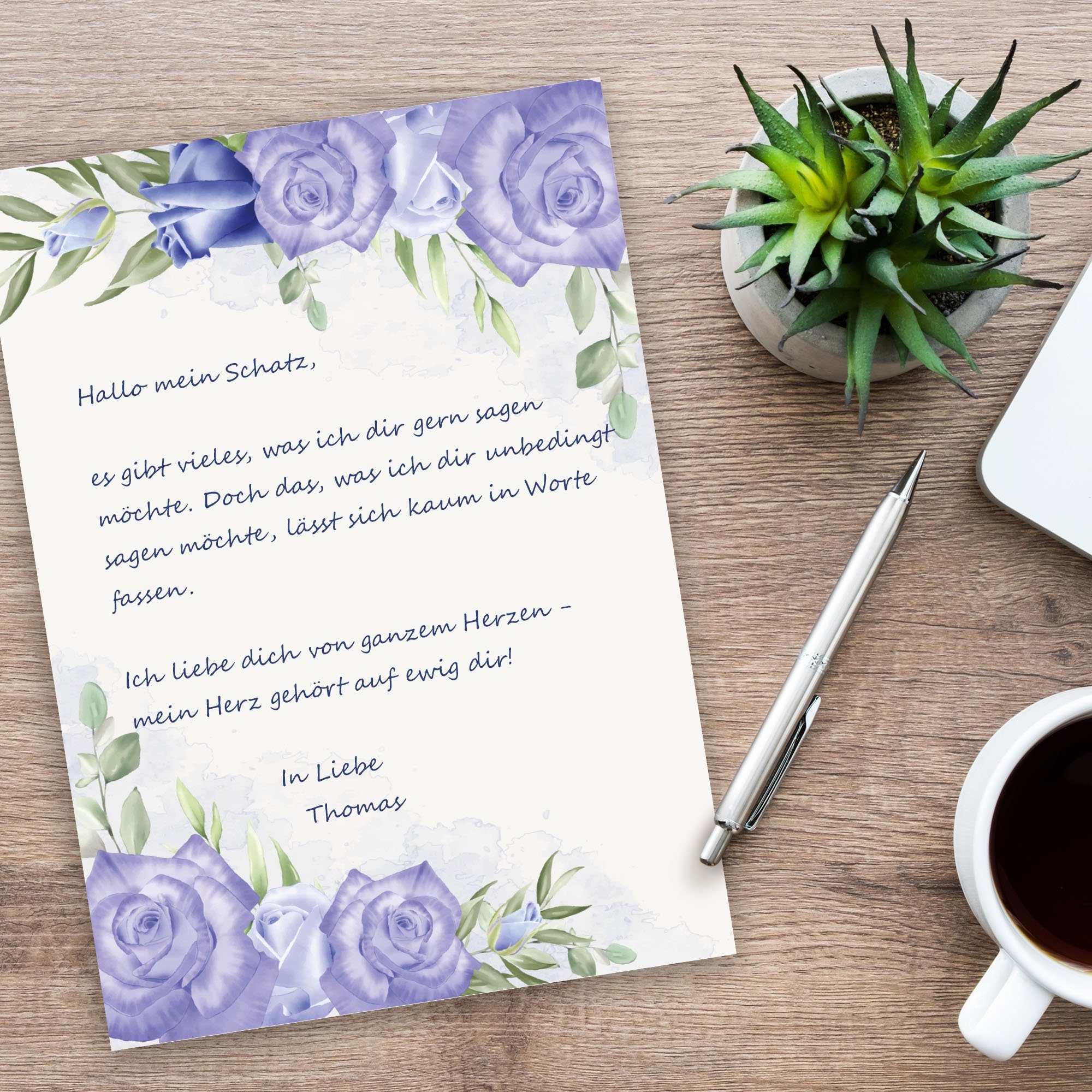 Kreative Feder Briefpapier mit Set, Set Rosen Violette A4 DIN Umschlägen 25x Briefpapier B Briefpapier passenden Set