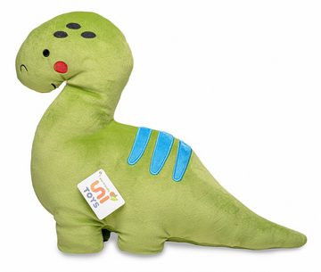 Uni-Toys Kuscheltier Plüsch-Kissen Dinosaurier grün - Länge 38 cm - Plüsch-Dino, Plüschtier, zu 100 % recyceltes Füllmaterial