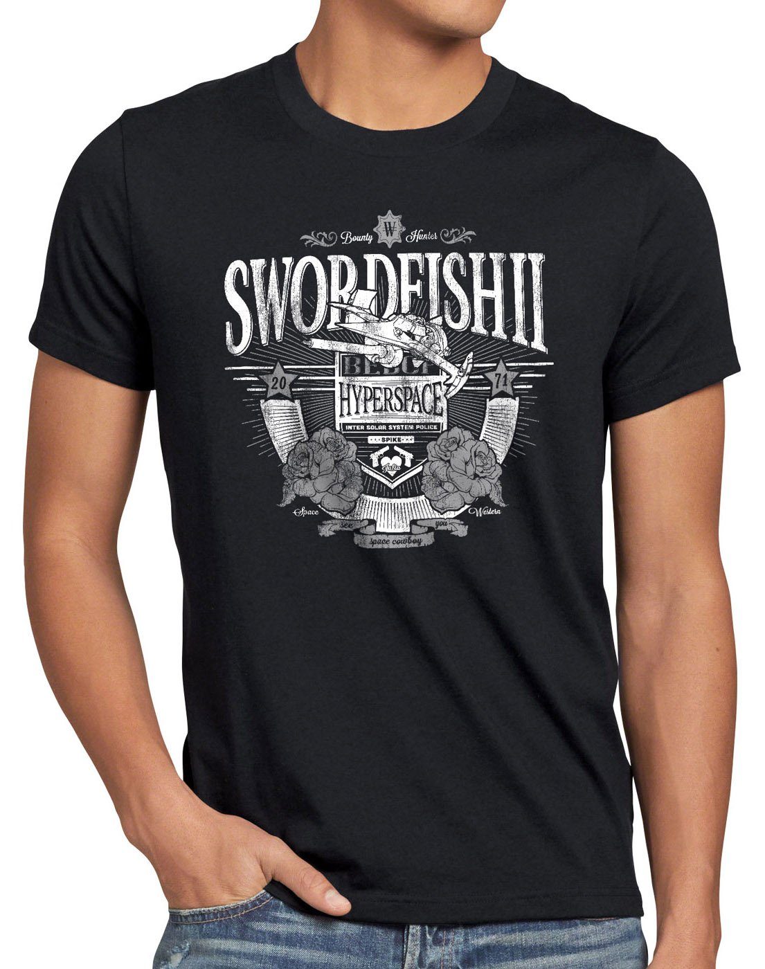 style3 Print-Shirt Herren T-Shirt mono swordfish Bebop racer schwarz cowboy Hyperspace anime