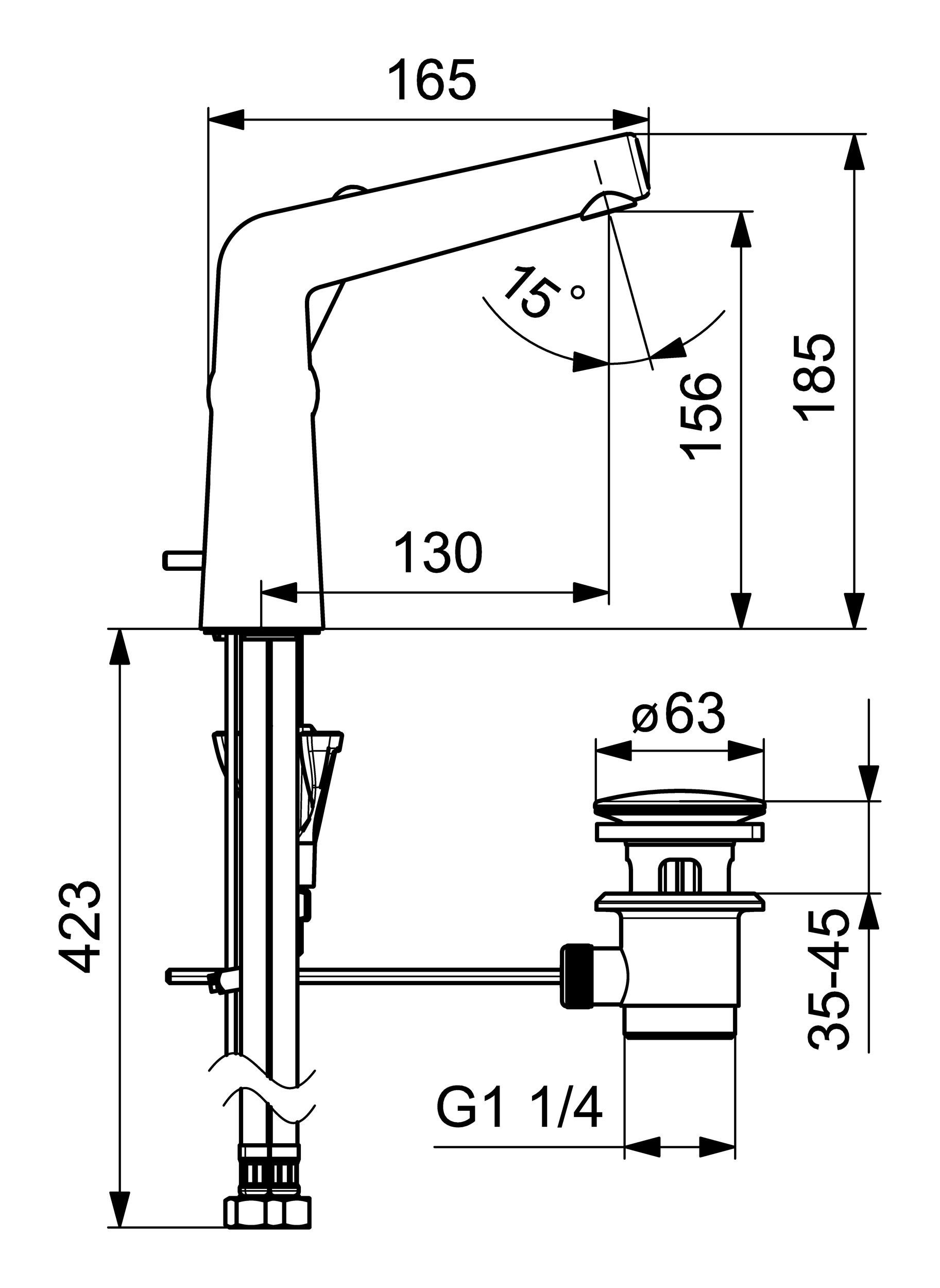 HANSA Waschtischarmatur Hansadesigno Style mit mm 130 Einhand-Einlochbatterie Zugstangen-Ablaufgarnitur Ausladung
