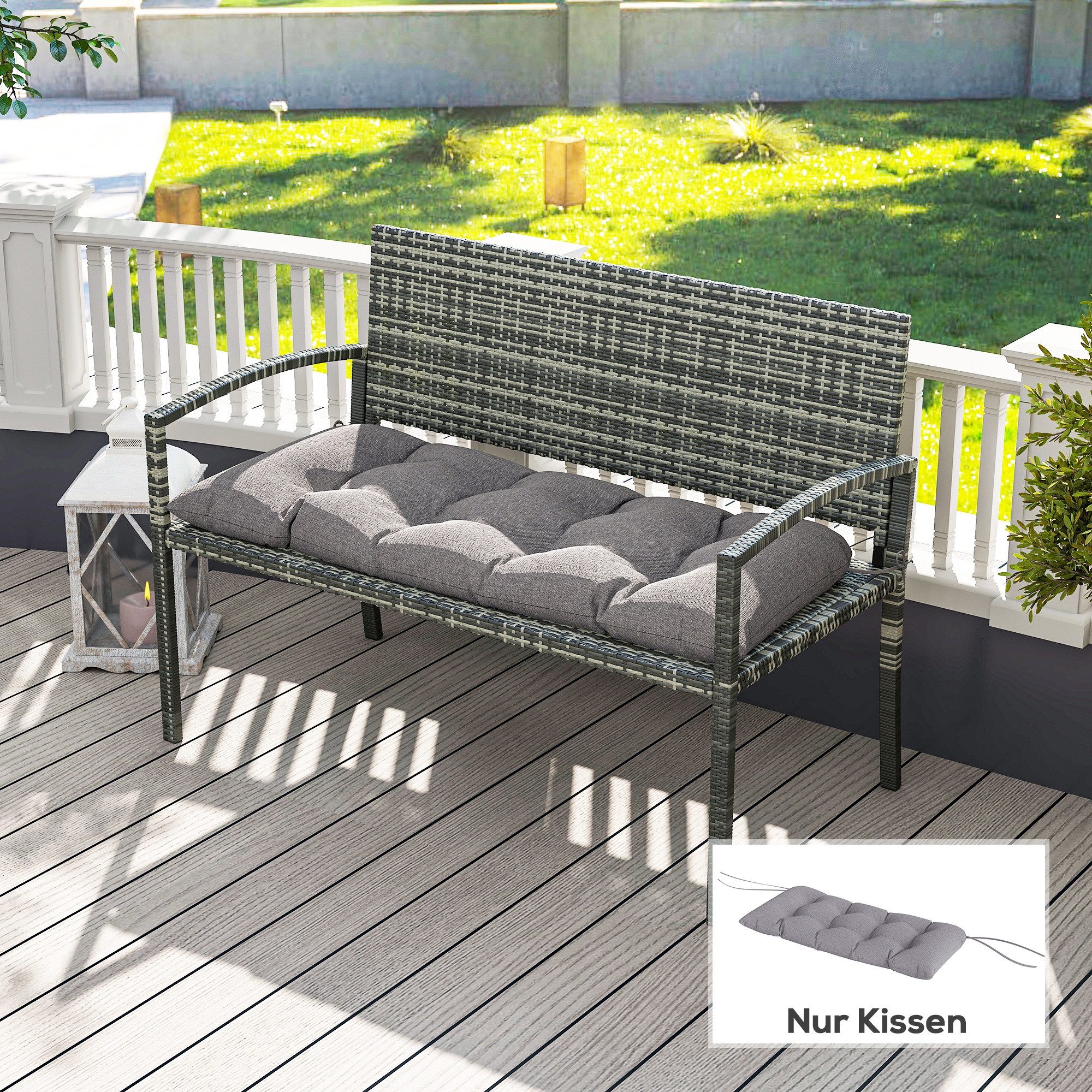 Outsunny Bankauflage mit Bändern, wasserabweisend, UPF50+, (Bankkissen, 1 St., Outdoor Sitzkissen), für Gartenmöbel, Sitzbank, 105 x 46 x 12,5 cm, Grau