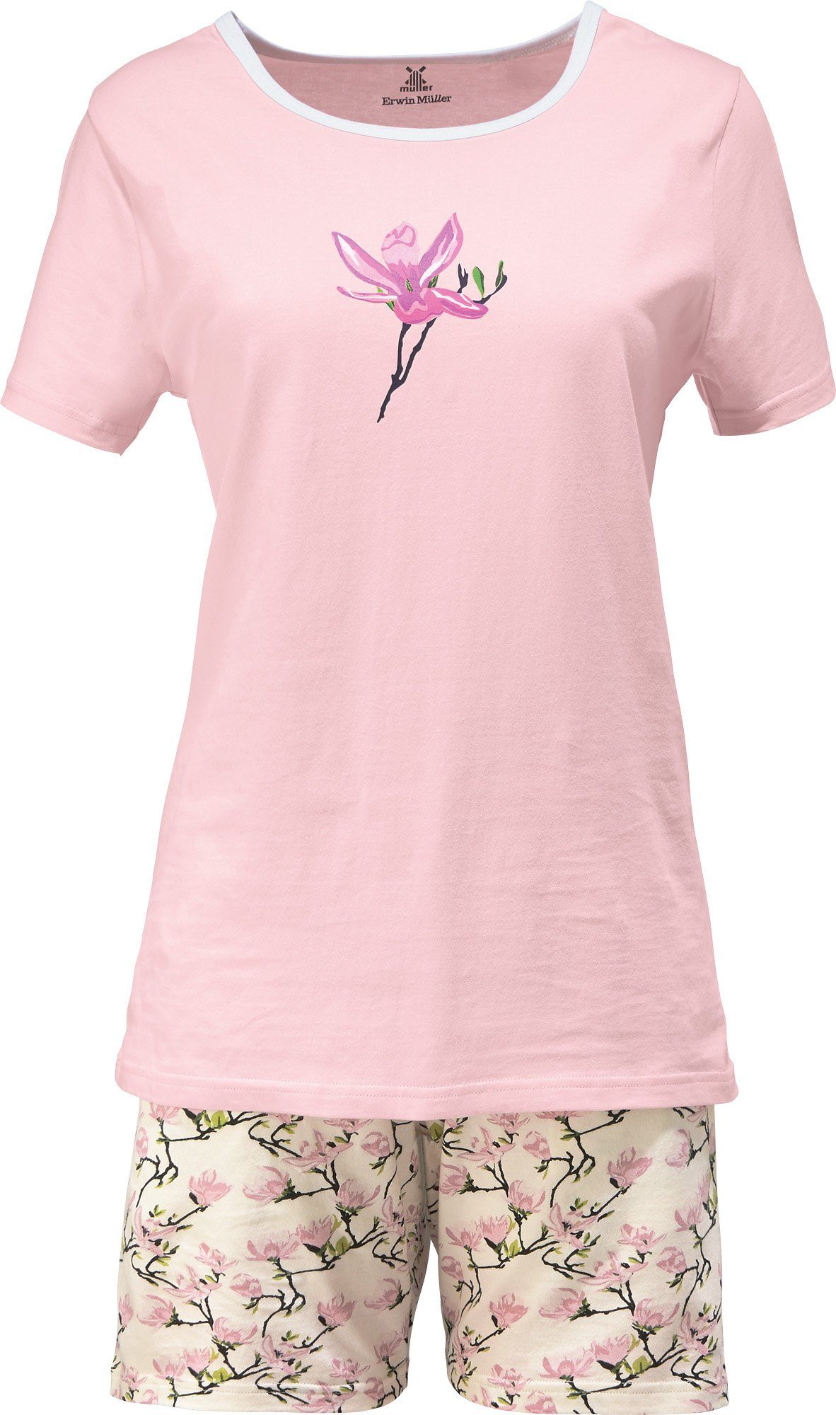 Erwin Müller Pyjama Damen-Shorty Single-Jersey Blumen günstig online kaufen