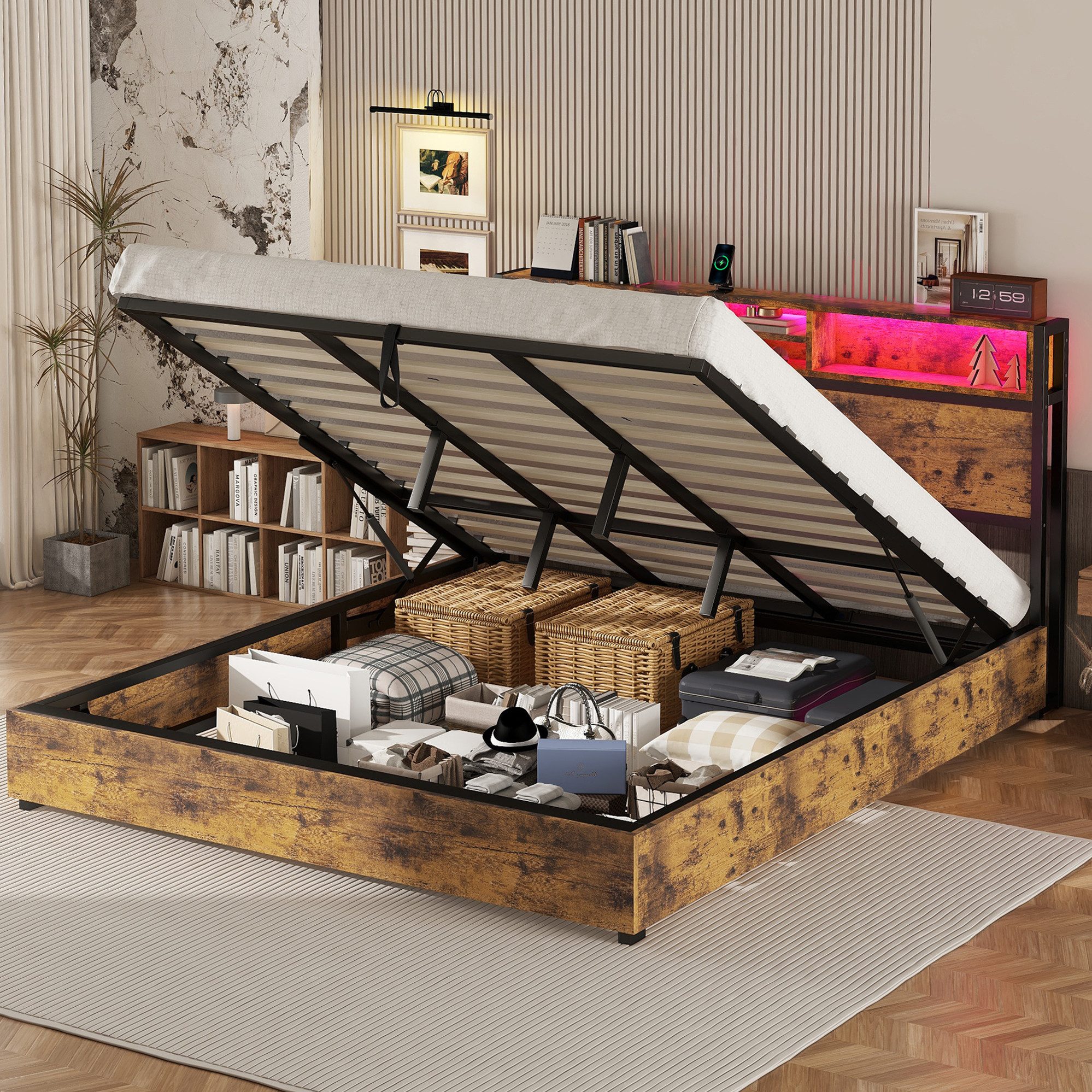STILVORA Bettgestell 180×200 mit bettkasten,Flachbett Holzbett günstig online kaufen
