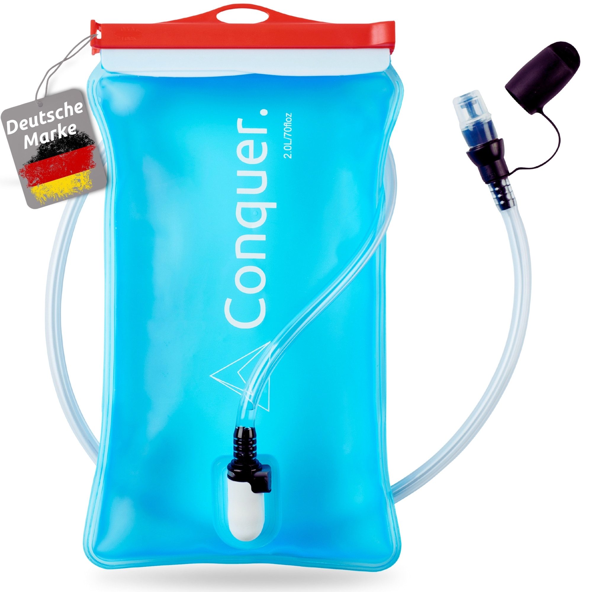 Conquer. Trinkblase Trinkbeutel 2 Liter, Abnehmbare Trinkschlauch mit Biss-Ventil