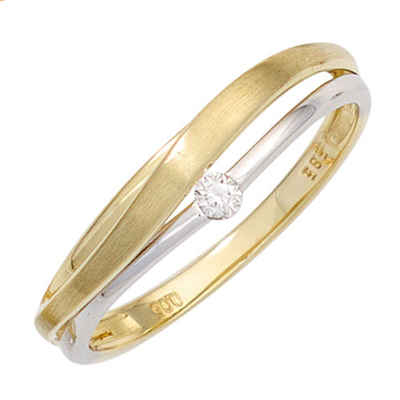 Schmuck Krone Verlobungsring Ring mit Brillant, 585 Gold bicolor teilmattiert, Gold 585