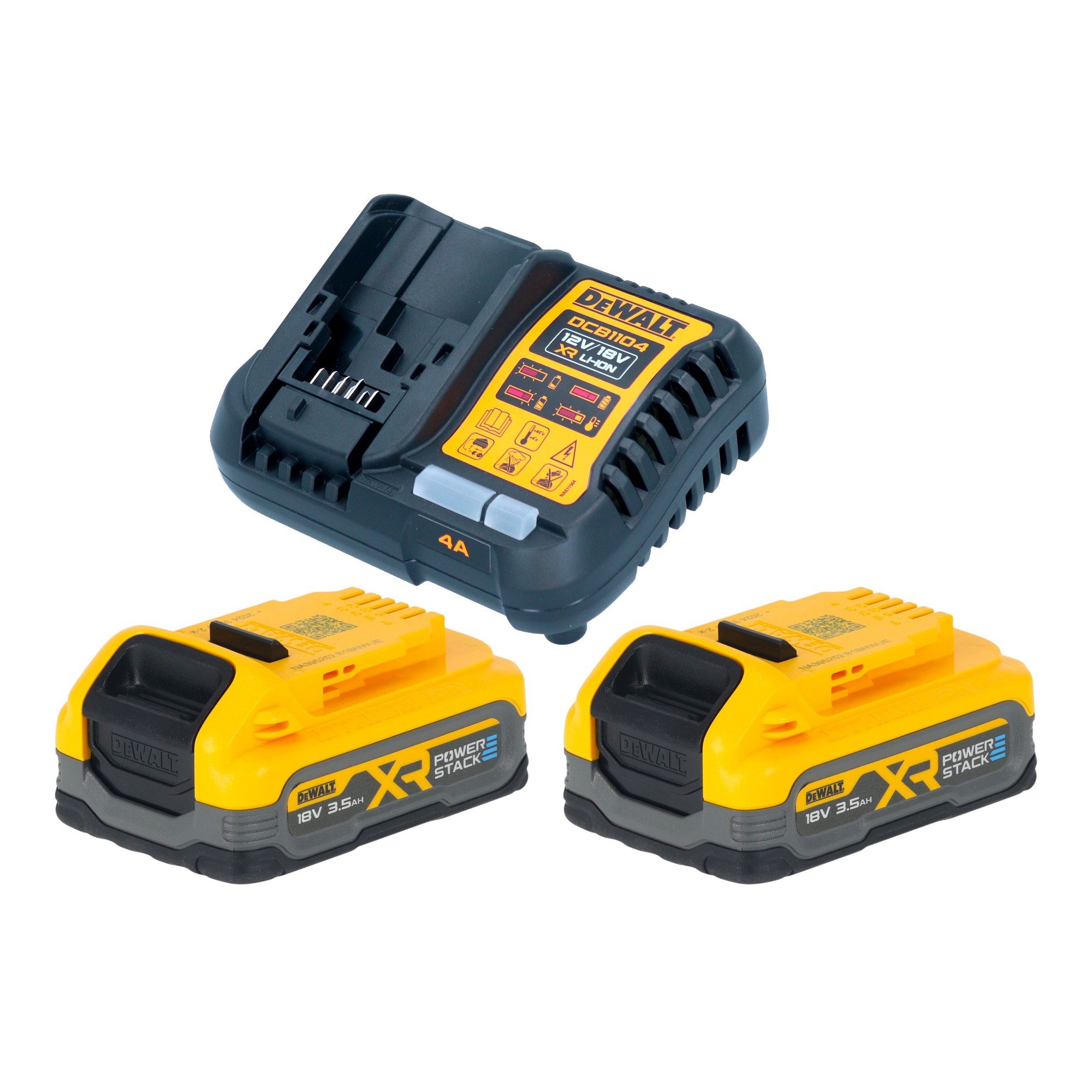 DeWalt DCB 1104 S2 Akku Starter Set mit Schnell Ladegerät + 2x Powerstack Schnelllade-Gerät