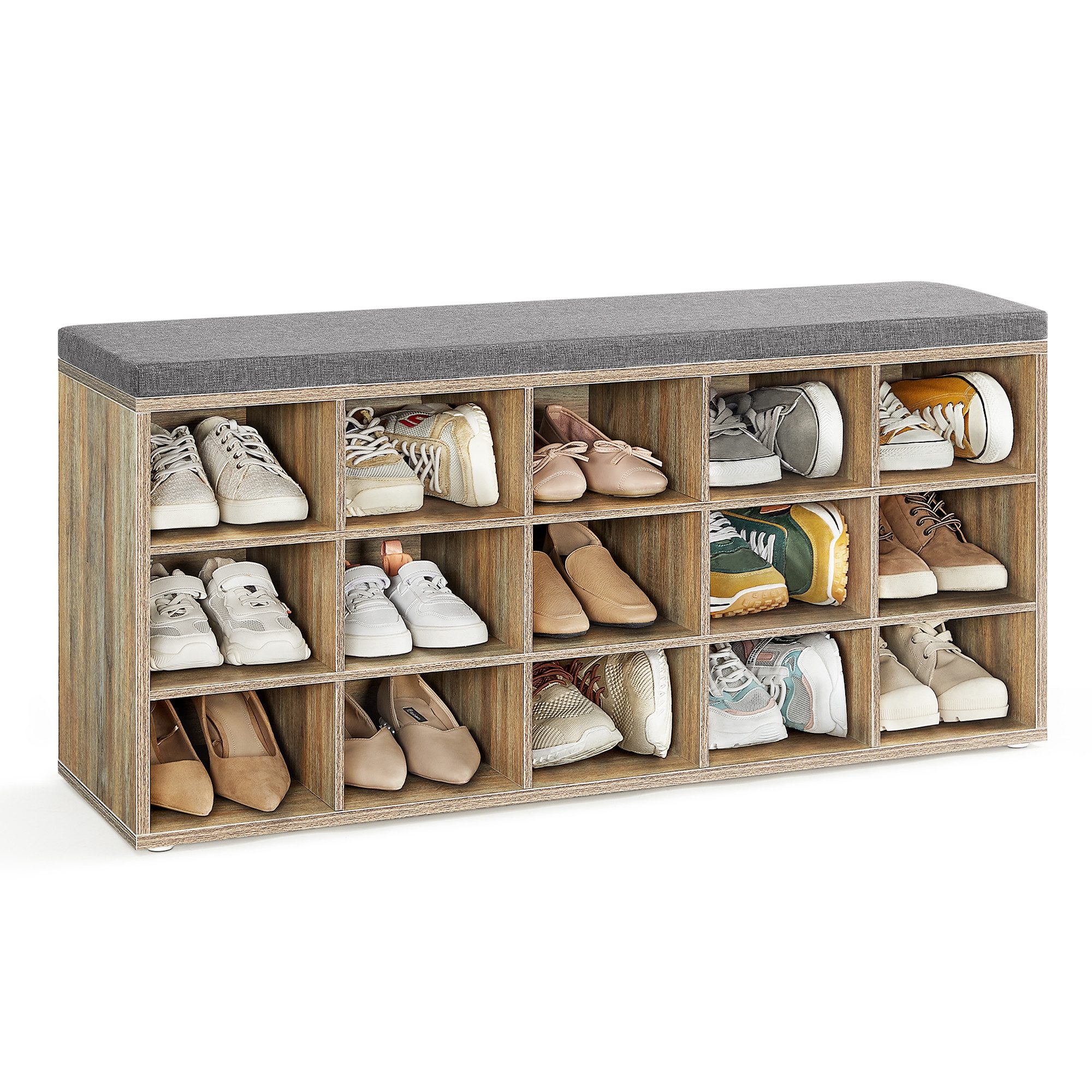 VASAGLE Schuhbank Sitzbank, Schuhregal mit Sitzfläche, mit Kissen und 15 Fä günstig online kaufen