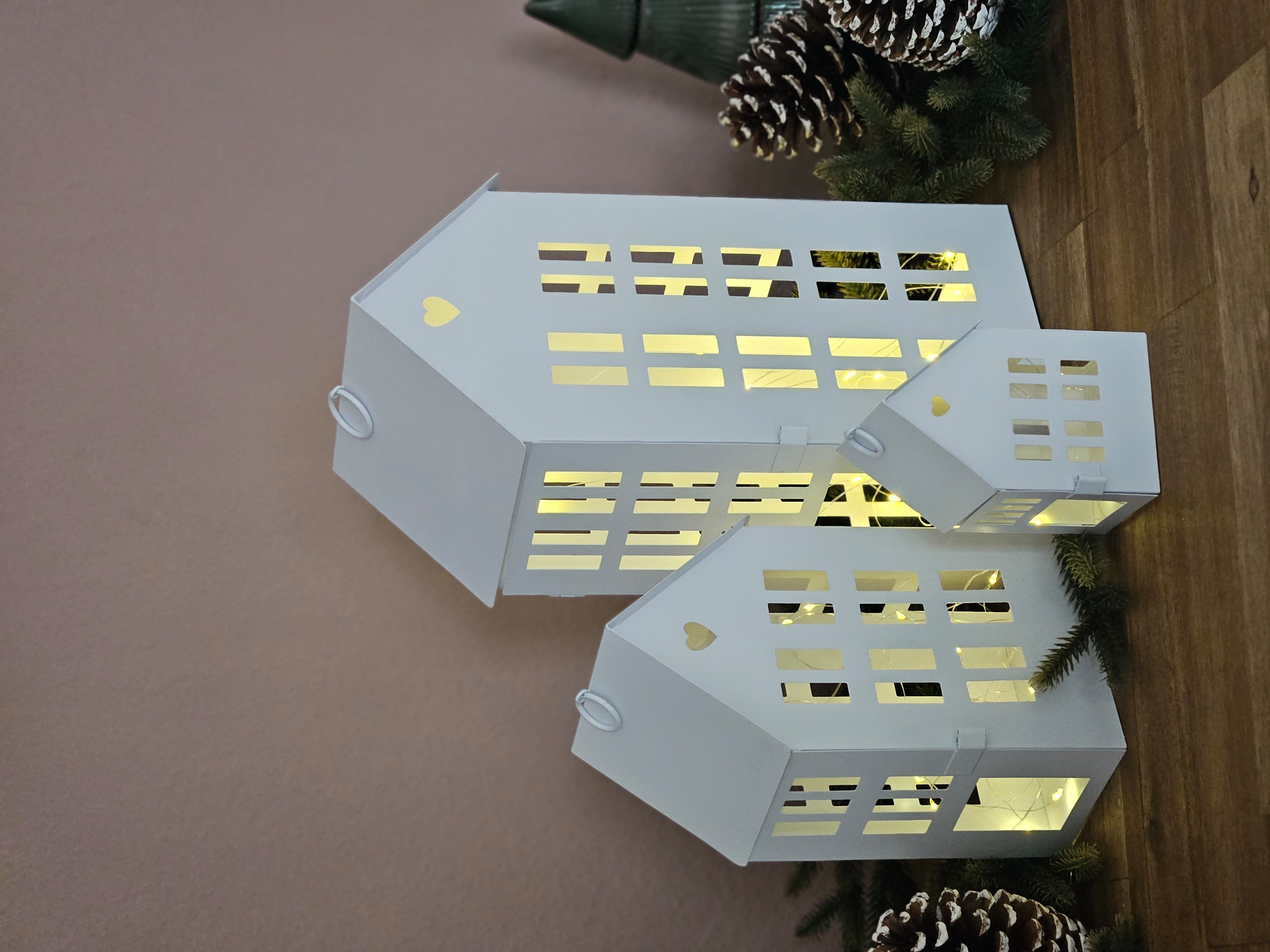 Meinposten Windlicht 3 Laternenhäuser Windlicht Laternen Häuser Metall weiß günstig online kaufen