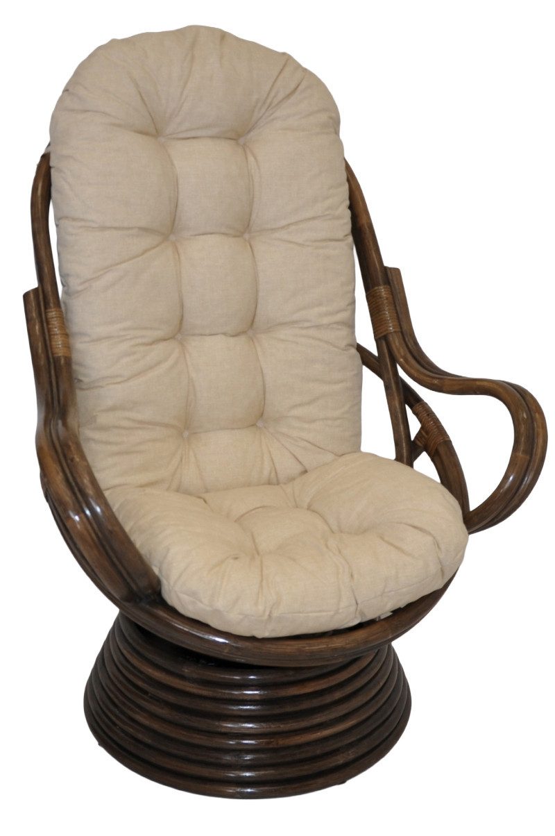 Rattani Rattanstuhl Rattan Drehsessel, Drehwippsessel Linda Fb. darkbrown, Hochwertige Polster in vielen verschiedenen Farben