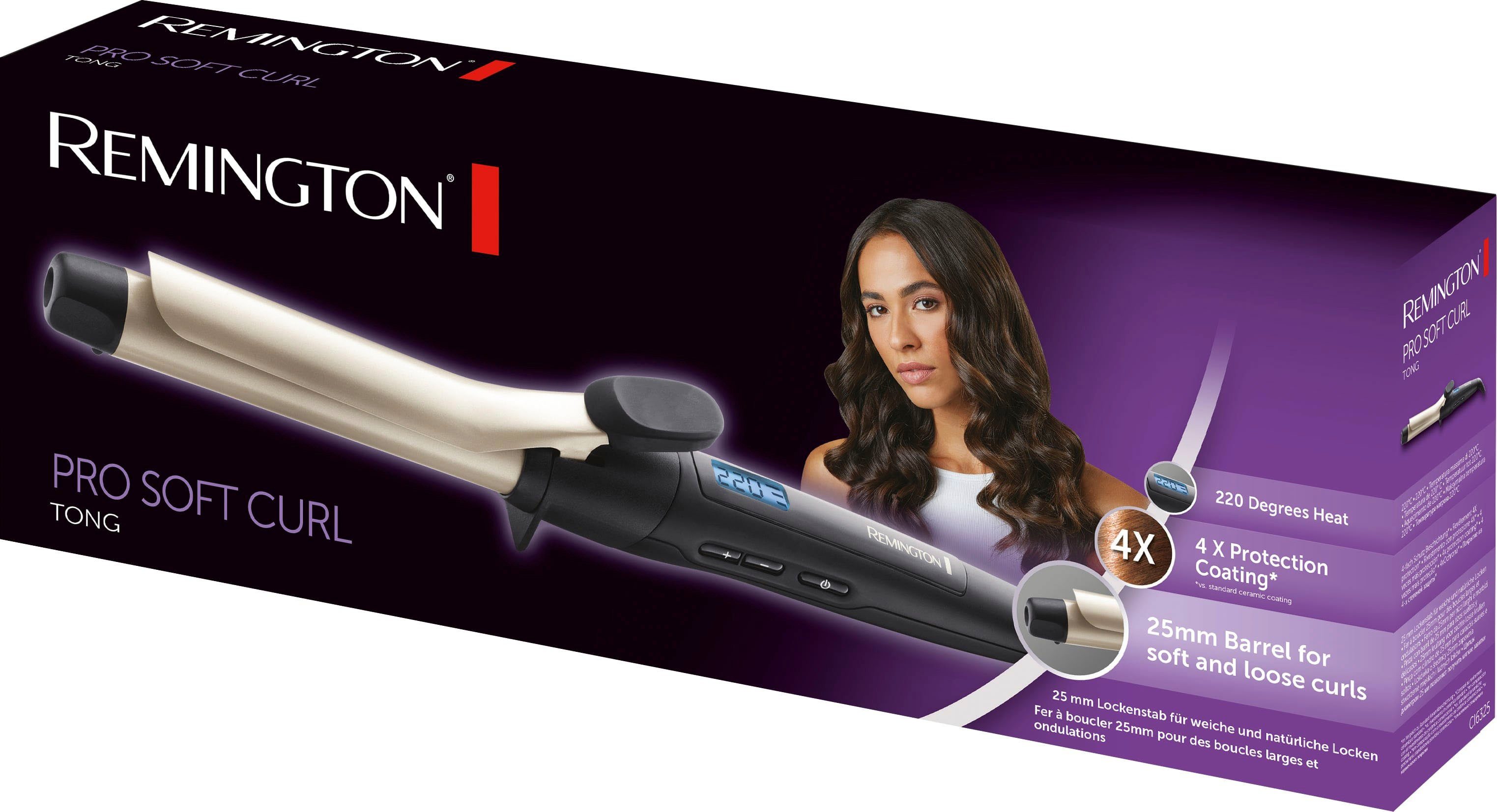 Remington Lockenstab Pro Soft Curl CI6325, Keramik-Turmalin-Beschichtung, 25 mm, 4-facher Schutz durch Keramik-Turmalin-Beschichtung grau