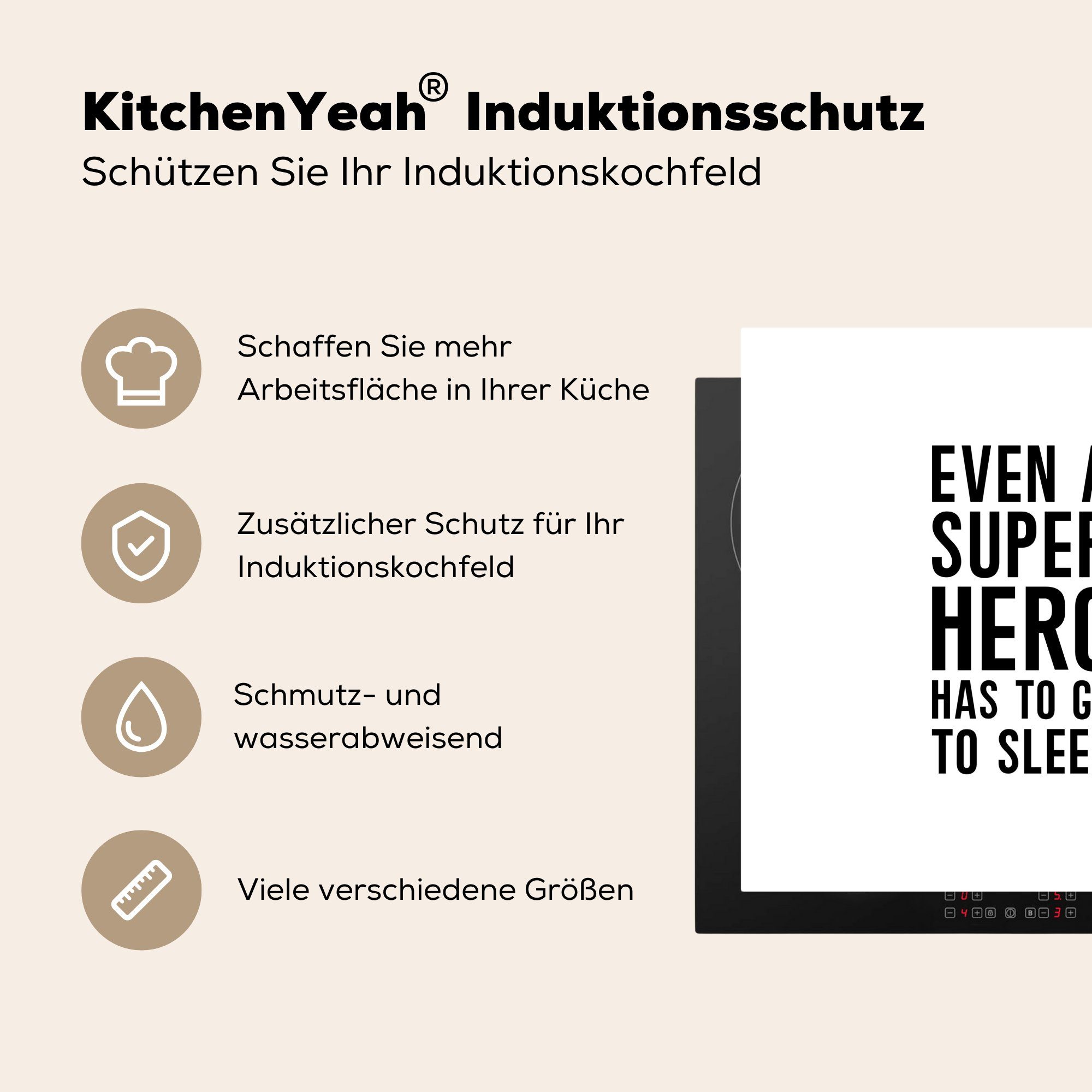 Superheld Zitate 78x78 MuchoWow Arbeitsplatte muss ein Ceranfeldabdeckung, -, Herdblende-/Abdeckplatte Vinyl, mal schlafen Auch Sprichwörter küche tlg), cm, - - für Jungs - (1