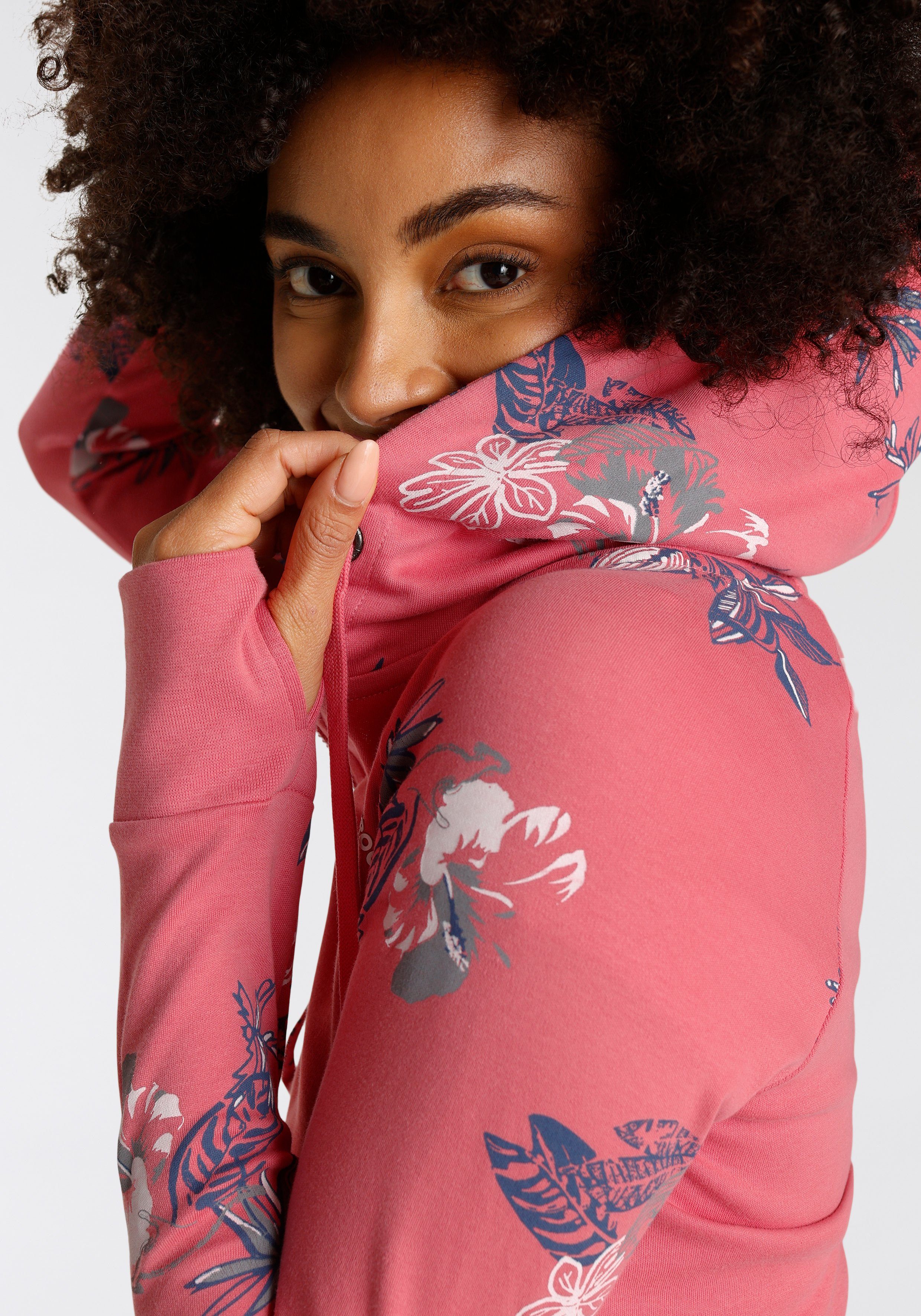 NEUE Druck Hawaii-Look mit Kapuzensweatjacke - himbeere KOLLEKTION blumigem im KangaROOS