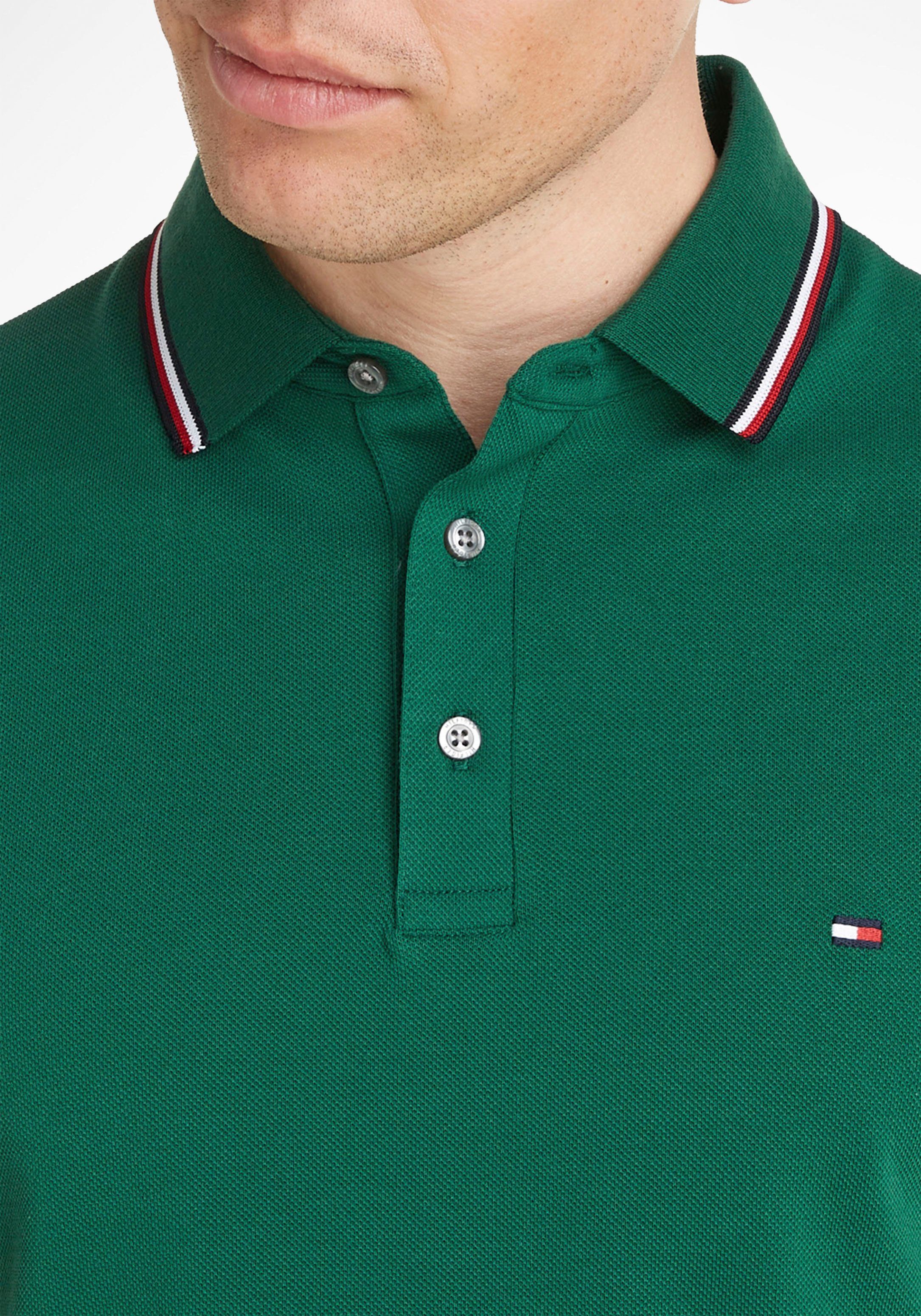Tommy Hilfiger Poloshirt TIPPED grün Ärmel Kragen am Details und RWB mit kontrastfarbenen POLO 1985 SLIM