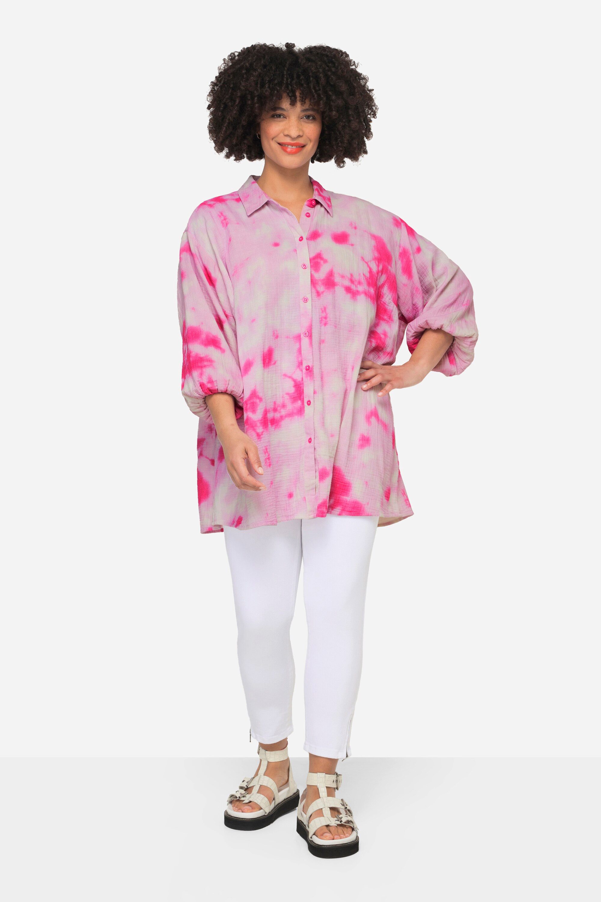 Hemdbluse Musselin-Hemdbluse Batikmuster
