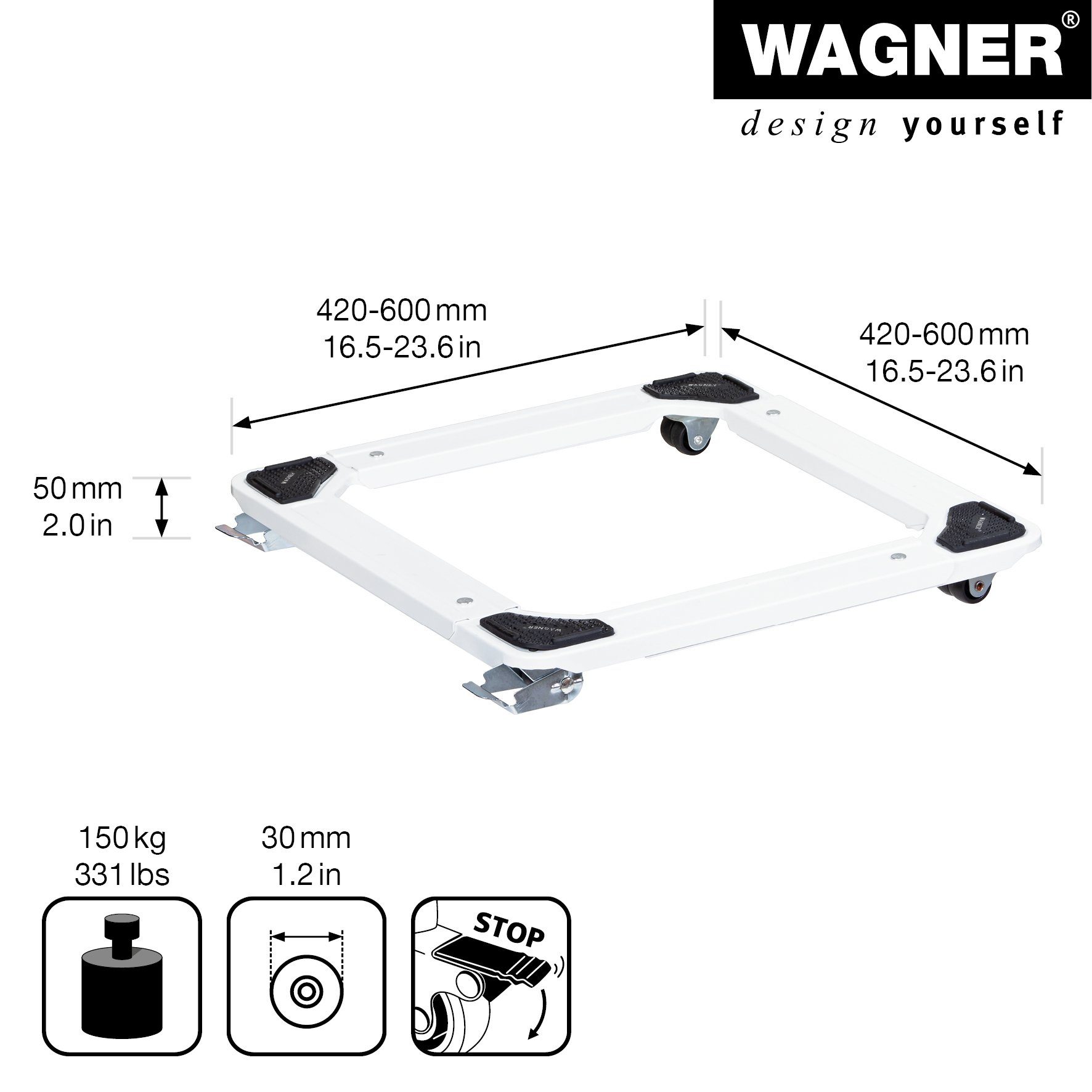 WAGNER design yourself Transportroller Transporthilfe - verschiedene Größen und Rollen - Tragkraft 150-220 kg I größenverstellbare Ladefläche I ideal für verschieden großes Transportgut I hochbelastbar I geschützte Ladung - Made in DE
