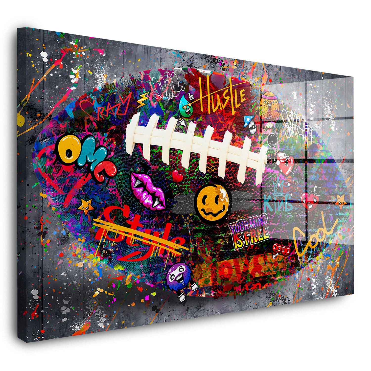 Artedinoi Acrylglasbild Street Art Rugby Football Acrylglas Wandbild Bild Wanddeko Wohnzimmer