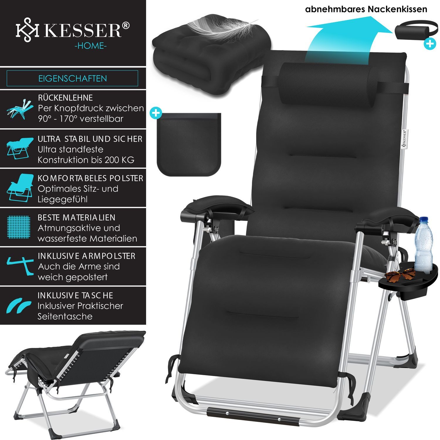 KESSER Gartenliege, Sonnenliege Liegestuhl Klappbar + Nackenkissen Gartenst günstig online kaufen