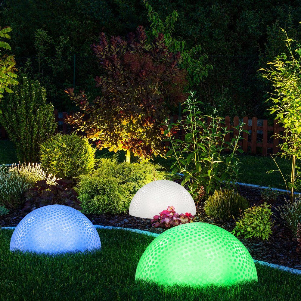 Garten Außenbereich LED-Leuchtmittel Farbwechsel, LED EGLO verbaut, Außen-Stehlampe, 3er Deko LED Set fest bunt Halbkugel IP44 Leuchte