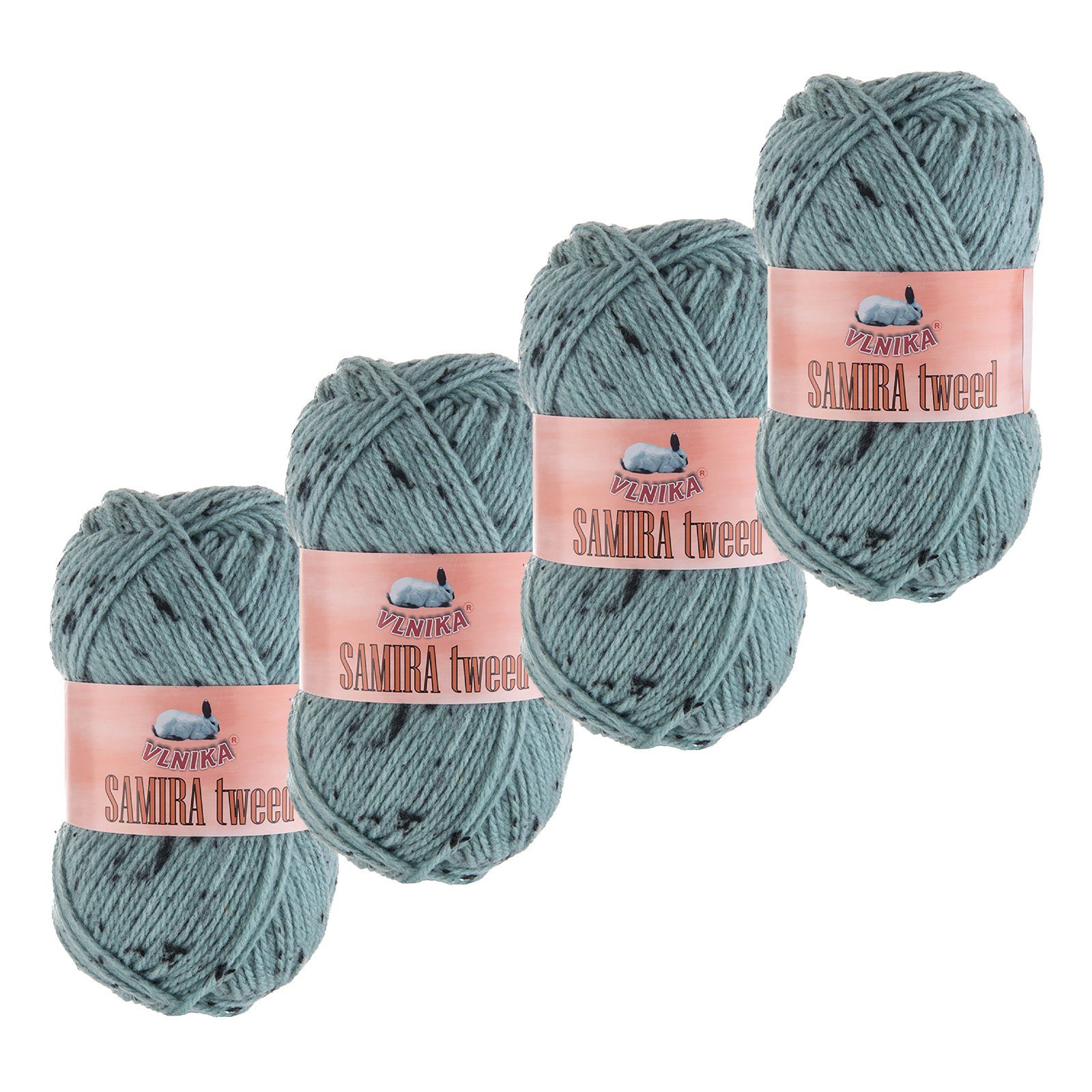 VLNIKA 5 x 100g Strickgarn Samira Tweed Klassikgarn Strickwolle Farbwahl Häkelwolle, 155 m, graublau