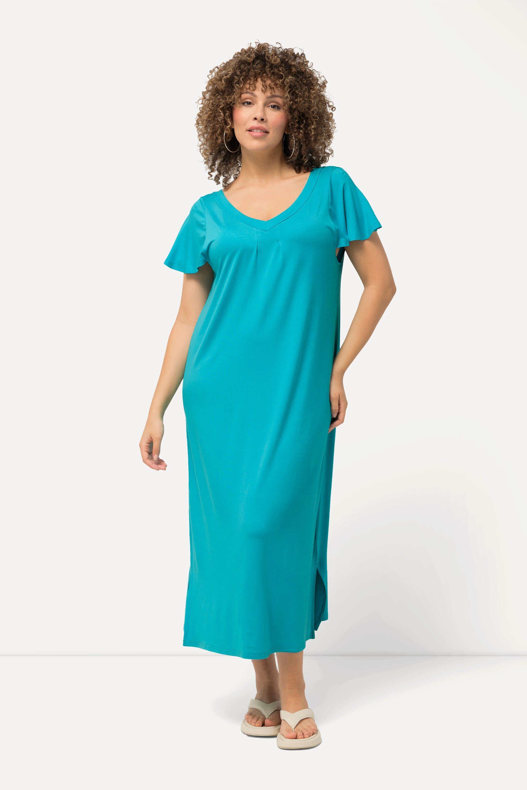 Ulla Popken Maxikleid Jersey-Midikleid A-Linie V-Ausschnitt günstig online kaufen
