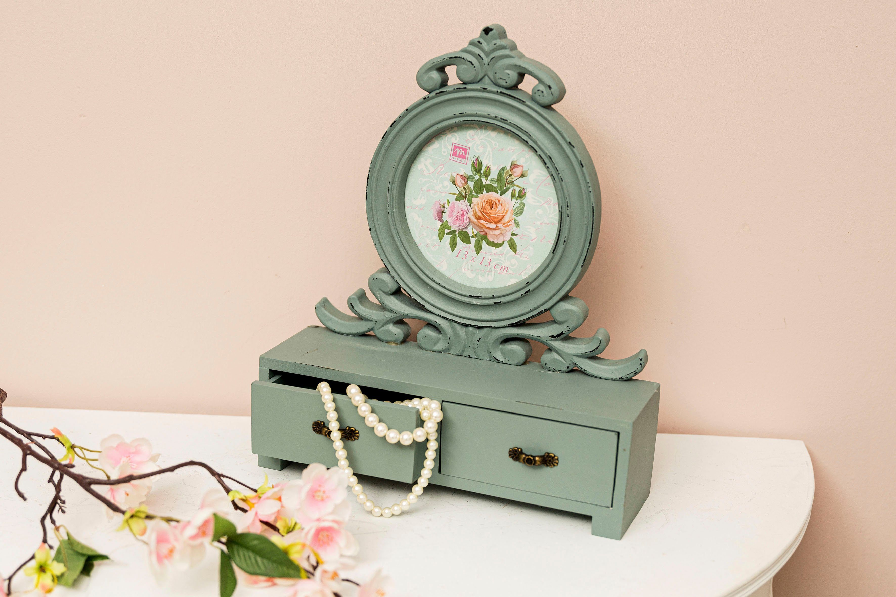 Myflair Möbel & Accessoires Рамки Senja, grün, mit 2 Schubladen, ideal auch als Schmuckkasten, Shabby Optik