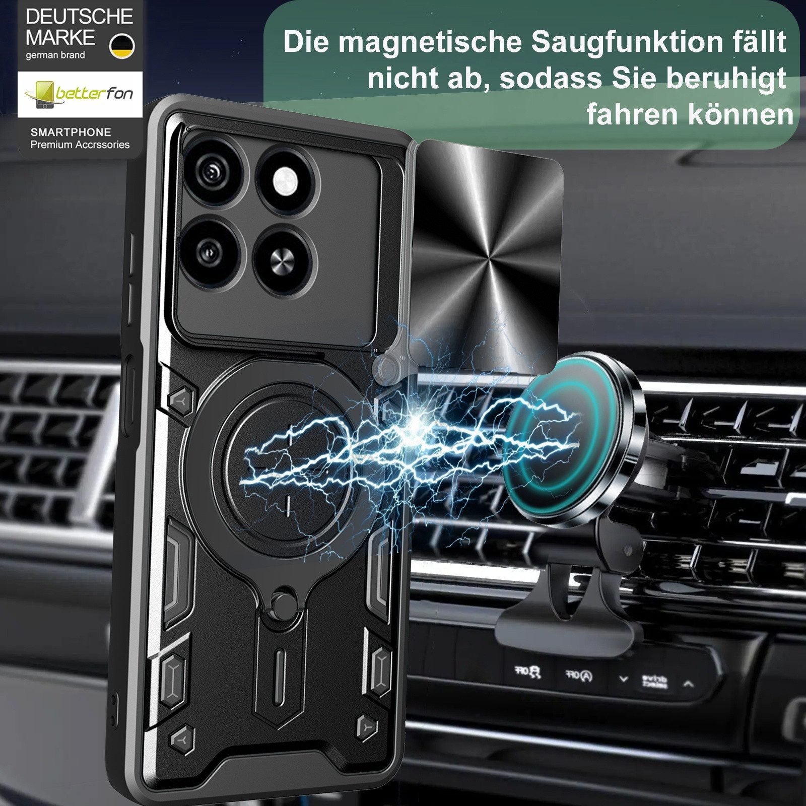 betterfon Handyhülle für ZTE Blade Hülle mit Slide Kameraschutz Ringhalter, Outdoorhülle mit Ringhalter Smartstand und Silikonkern
