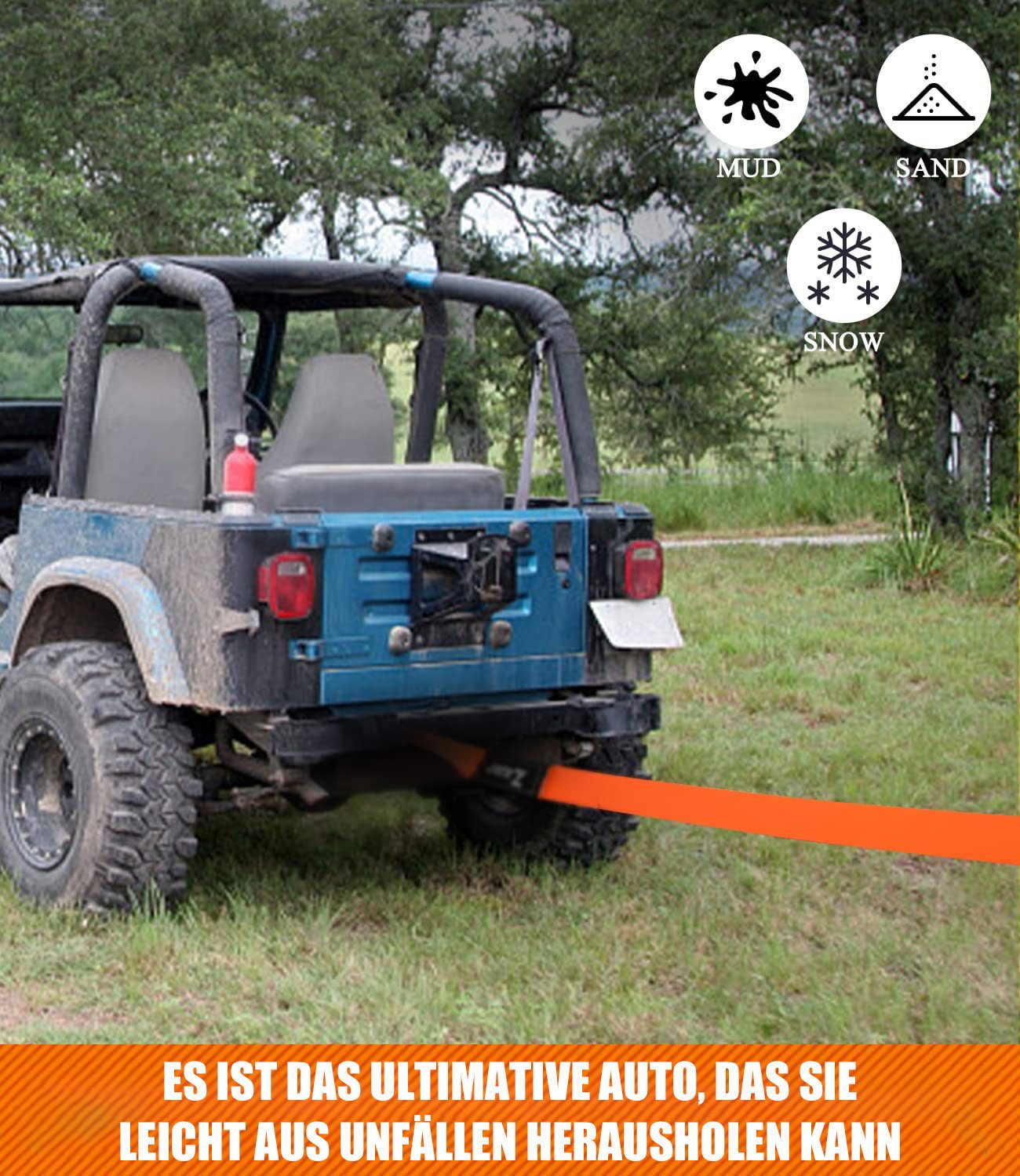 SinLaw Car Tow Rope, 10T Tow Strap, with High-Strength Shackle Tow Rope (1-piece)