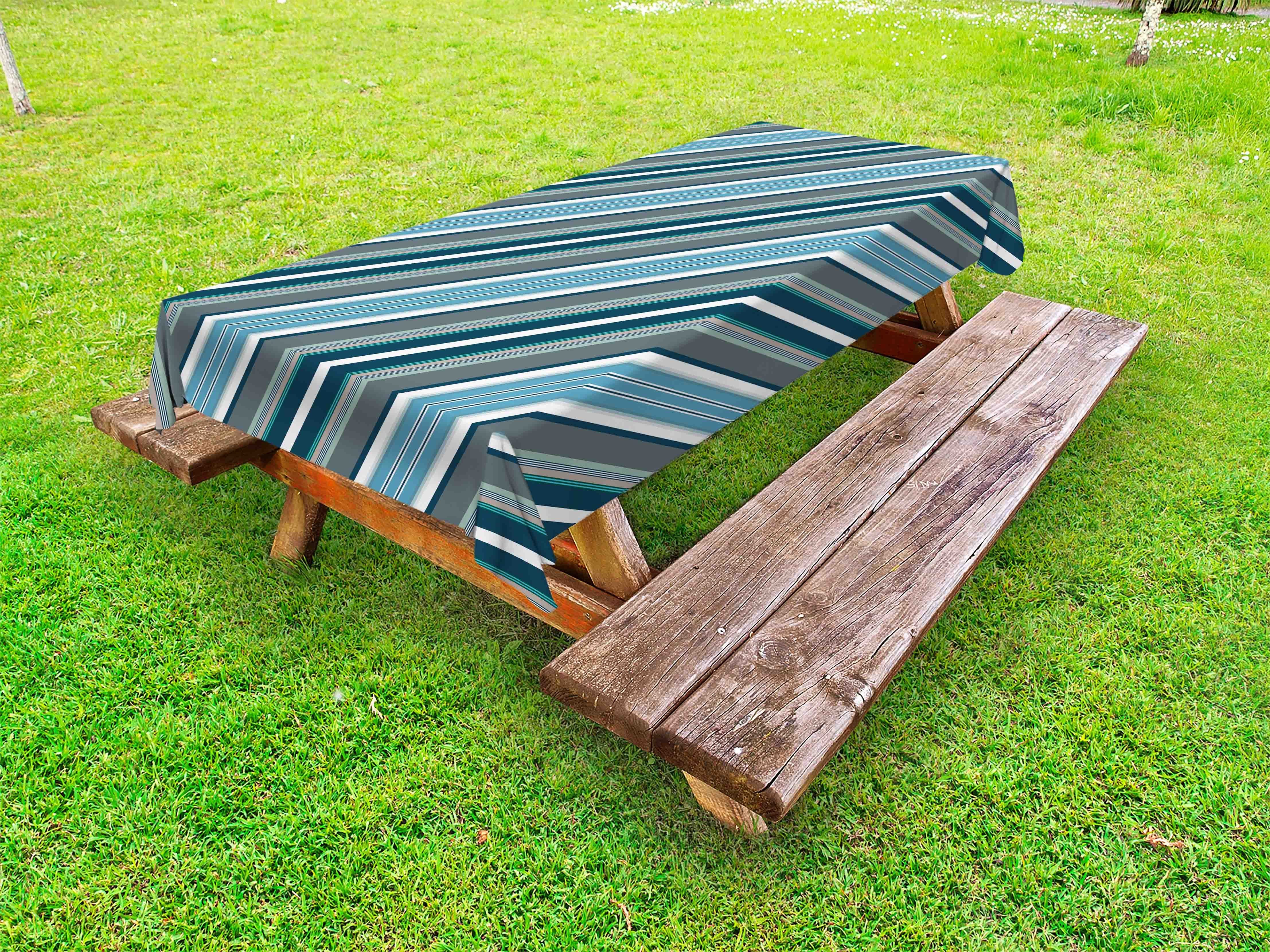 Abakuhaus Tischdecke dekorative waschbare Diagonal und Picknick-Tischdecke, Gestreift Grau Blau