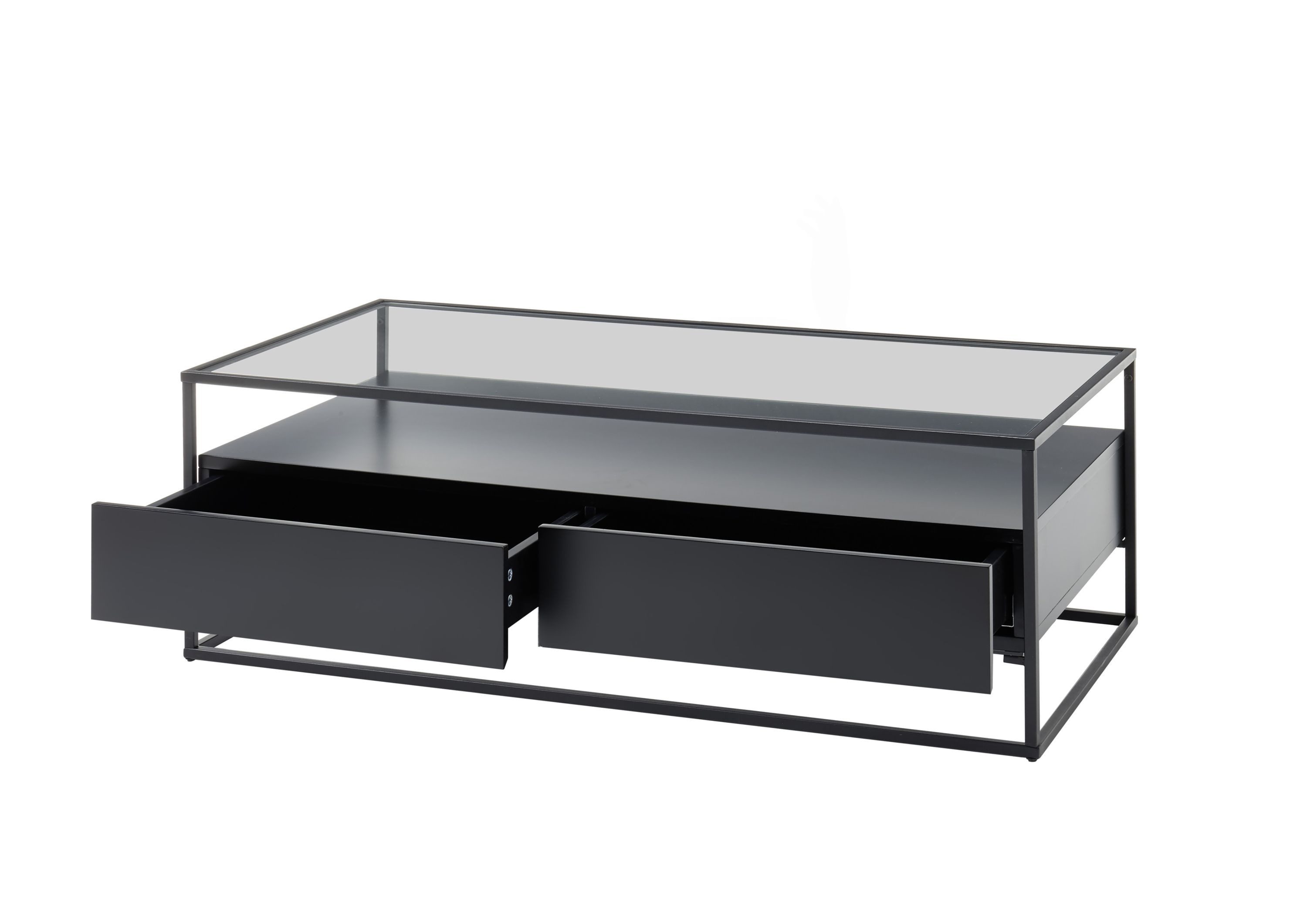 Robas Lund Couchtisch, aus Klarglas & Metallgestell schwarz 120x40x60 cm