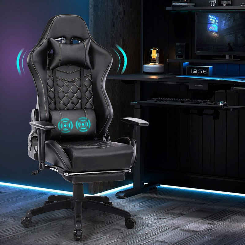 suptek Gaming-Stuhl Gamer Stuhl Stoff mit Taschenfederkissen (Bürostuhl mit Massage Lendenwirbelstütze, Verstellbare Armlehn, Fußstütze), Ergonomischer Gaming Sessel, 180 kg Belastbarkeit