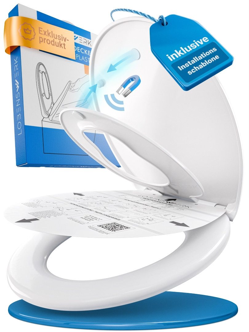 Lobenswerk WC-Sitz Toilettendeckel mit Absenkautomatik, Klodeckel, Klobrille, SoftClose, antibakteriell, UV-beständig, inkl. Installationsschablone