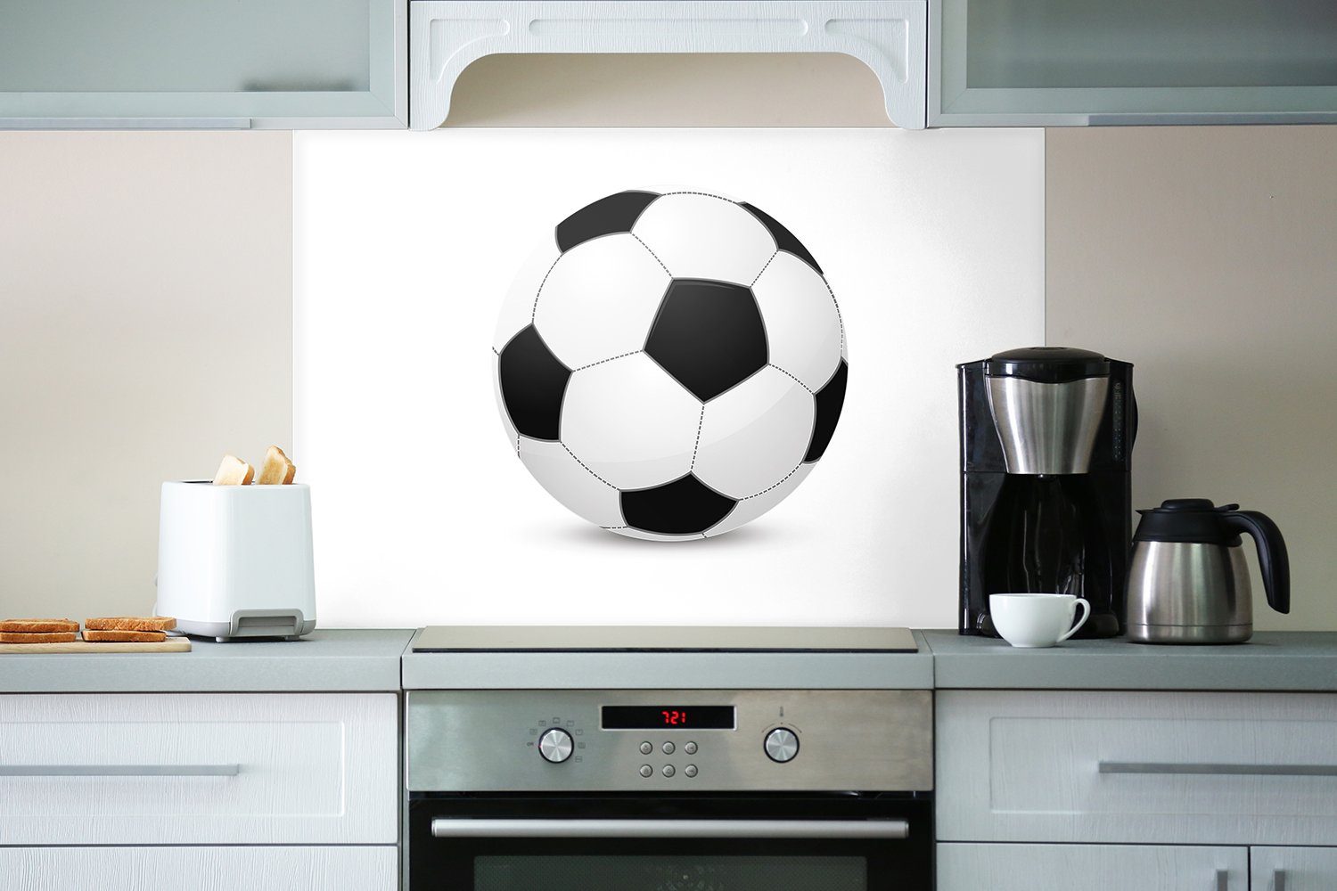 weißem (1-tlg) Wallario vor Hintergrund, Küchenrückwand Fußball klassisch