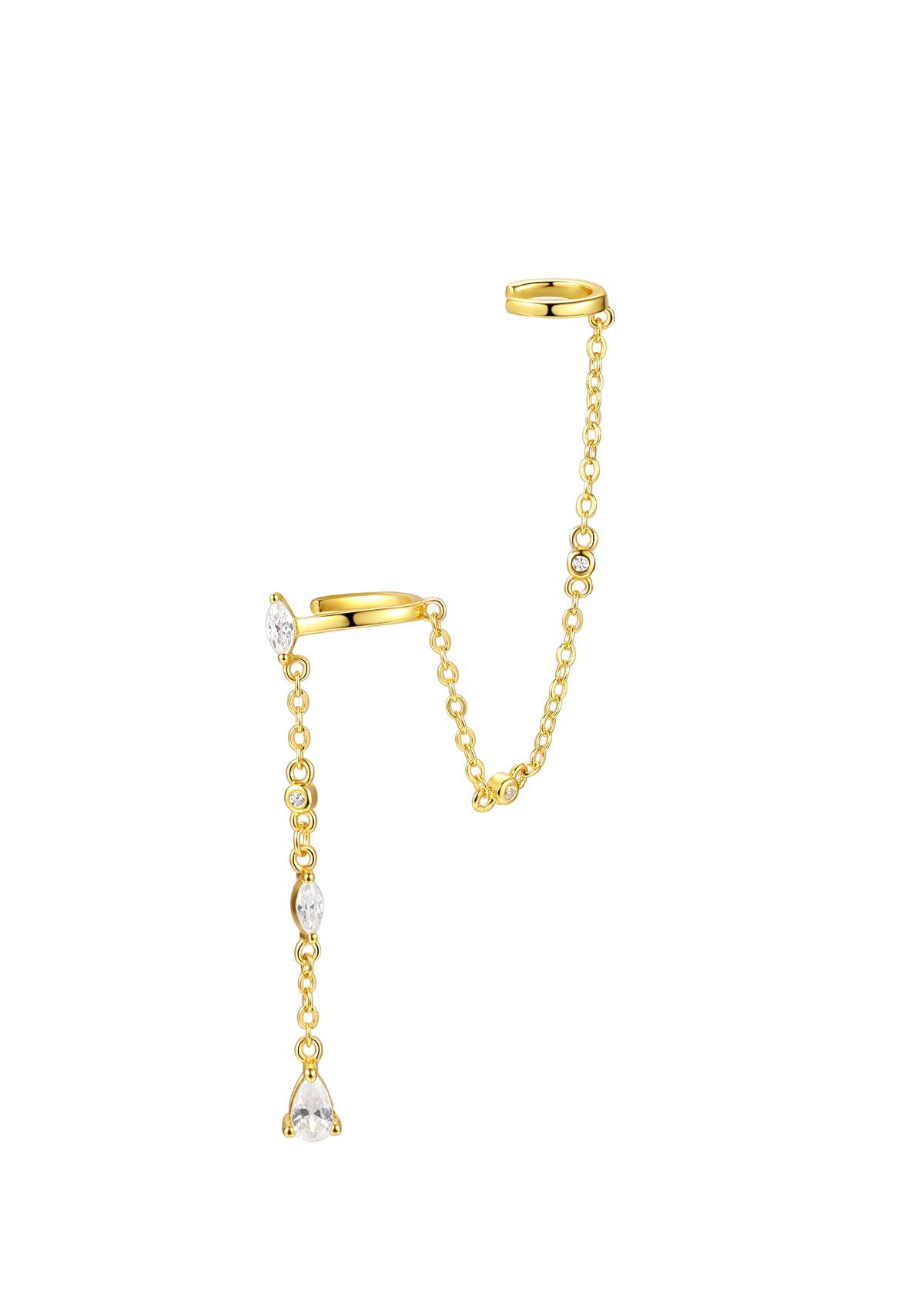 Single-Ohrmuschel Ear Cuff mit Kettchen & Zirkonia