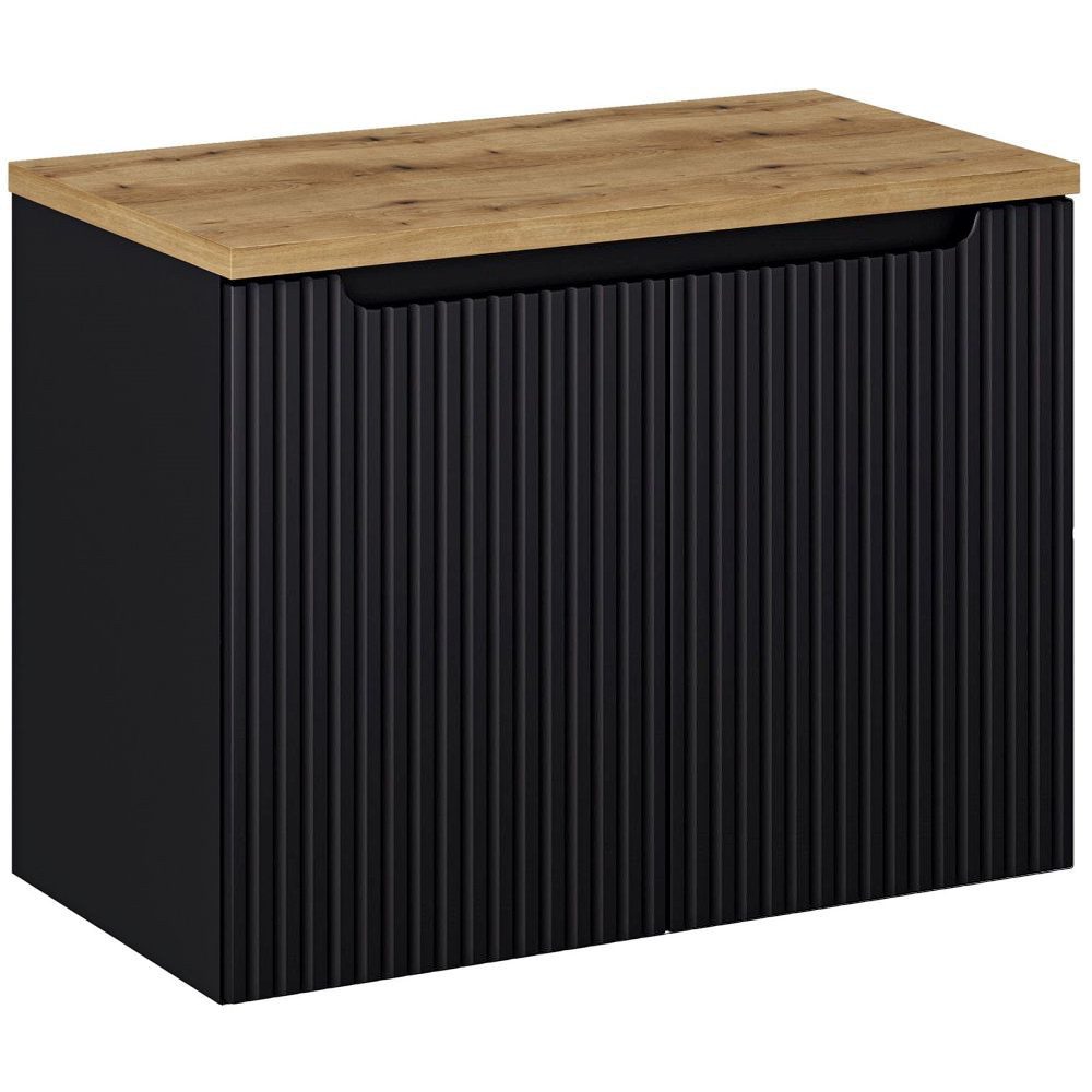 Lomadox Waschbeckenschrank NEWPORT-56-BLACK 80 cm Waschtisch-Unterschrank 40 cm tief schwarz Eiche 2 Schubkästen