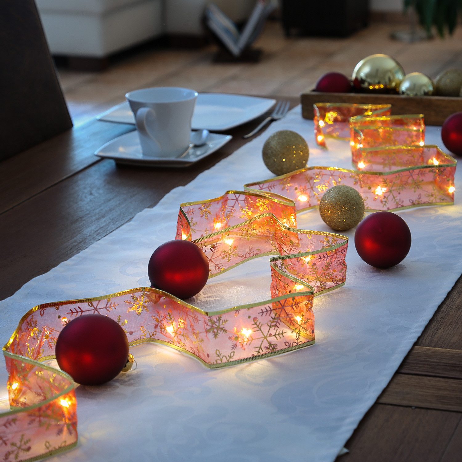 MARELIDA LED-Lichterkette LED Seidenband Geschenkband Schleifenband 30 LED 2,7m Batterie rot, 30-flammig