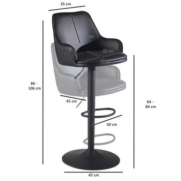 Wohnling Barhocker WL7.009 (Kunstleder Schwarz Hocker mit Lehne 86 - 106 cm), Küchenhocker Höhenverstellbar 100 kg, Barstuhl