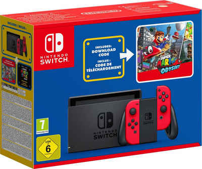 Nintendo Switch Mario Bundle rot, inkl. Super Mario Odyssey-Vollversion Downloadcode & Sticker