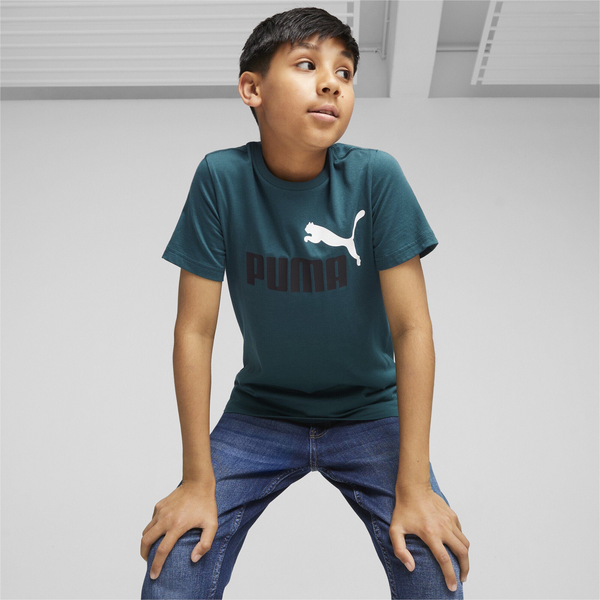 Malachite Two-Tone PUMA T-Shirt Jungen Logo Trainingsshirt Green Essentials+