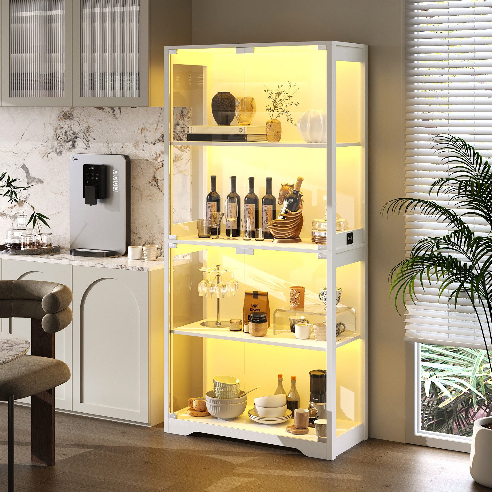 BROTTAR Glasvitrine mit LED 4 Ebenen Sensorsystem (1-St) 80×35×165cm, weiß