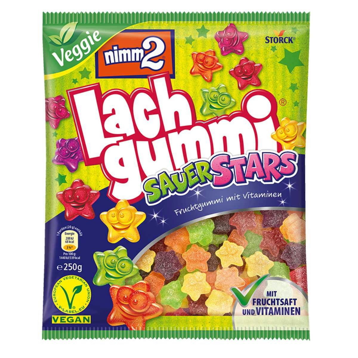 NIMM2 Süßigkeit, Storck Nimm2 Lachgummi Sauer Stars Fruchtgumm mit Vitaminen 250g