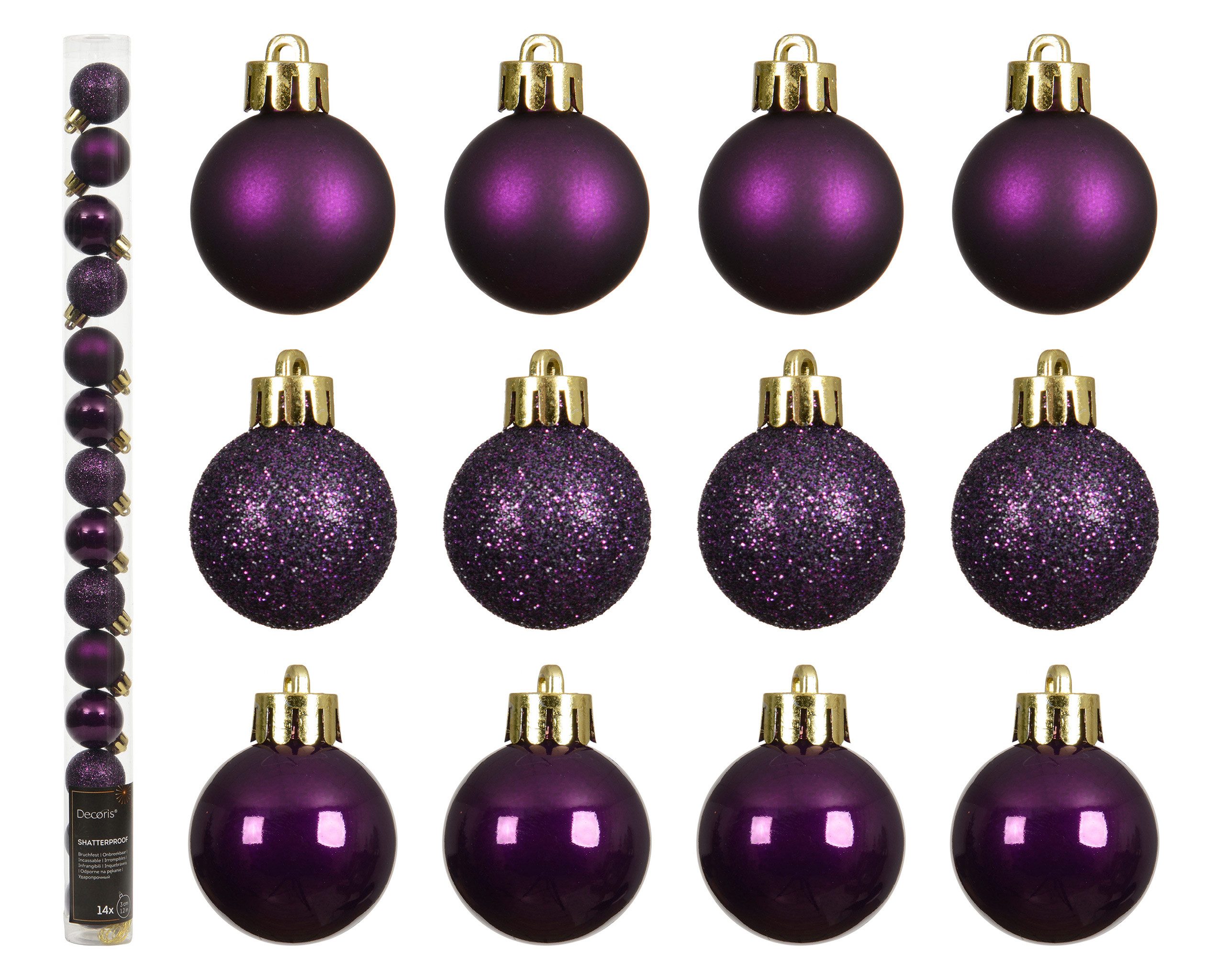 Kaemingk Weihnachtsbaumkugel, Weihnachtskugeln Kunststoff 3cm 14er Set - Feige