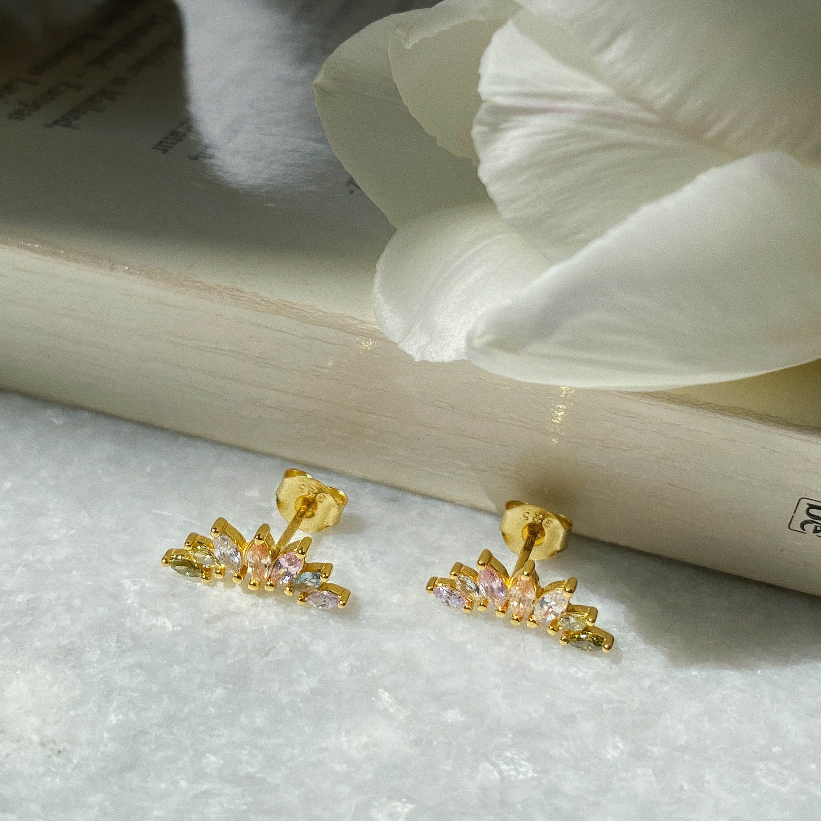 Brandlinger Paar Ohrstecker Ohrstecker Marbella, Silber 925 vergoldet, regenbogenfarbene Zirkoniasteine in pastell