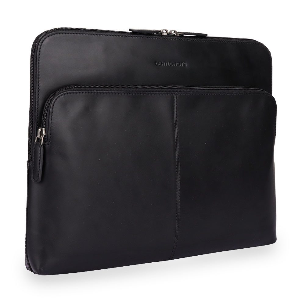 Gentlemen's Laptop-Hülle Laptopsleeve - Echtleder Laptophülle, 5 Fächer für Ladekabel, Tracker 14-16 Zoll, Für 14 und 16 Zoll