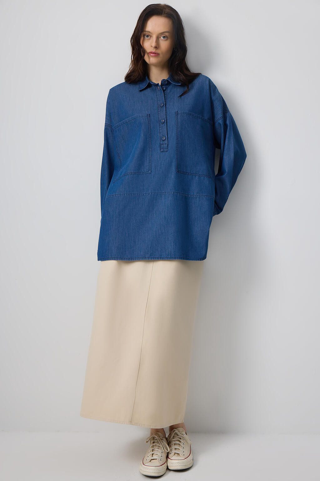 touche prive Tunika TUNIKA MIT HEMDKRAGEN UND DENIM-EFFEKT