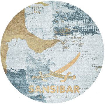 Teppich Keitum 012, Sansibar, rund, Höhe: 3 mm, Flachgewebe, modernes Design, Motiv Sylt & gekreuzte Säbel