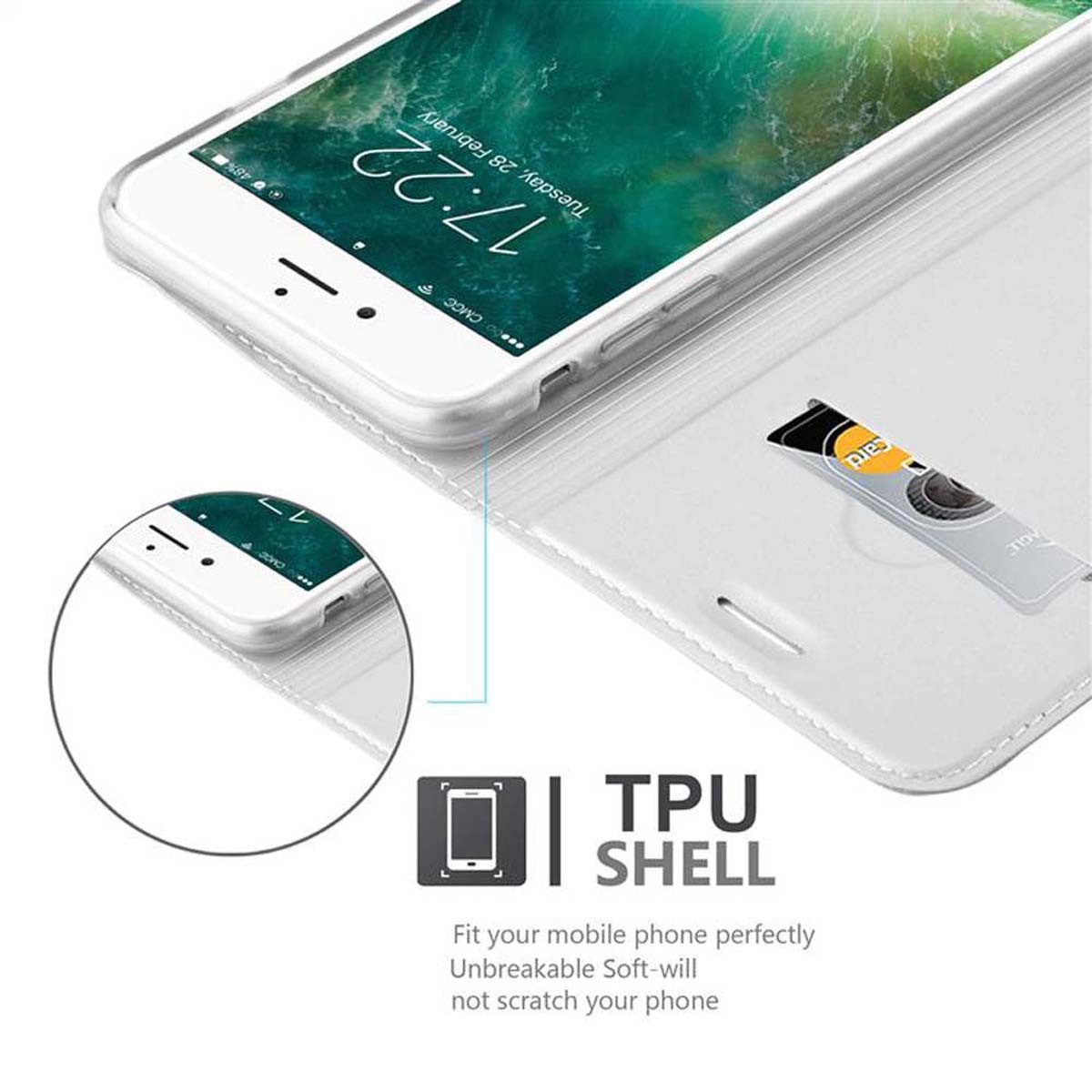 Cadorabo Handyhülle für iPhone 7 PLUS / 7S PLUS / 8 PLUS Hülle Apple iPhone 7 PLUS / 7S PLUS / 8 PLUS, Schutzhülle Hülle mit Standfunktion, Magnetverschluss und Kartenfach
