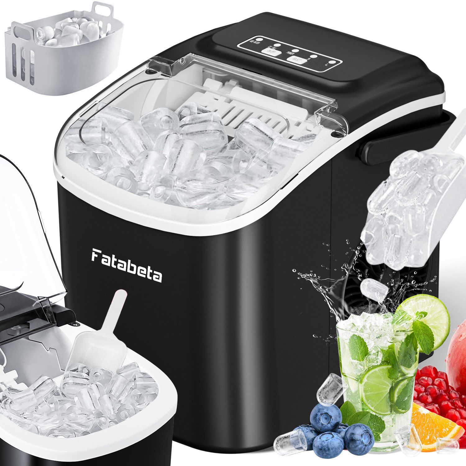 7MAGIC Eiswürfelmaschine 1,2L Eiswürfelbereiter 2 Eisgrößen, 9 Eiswürfel in 6 Min, 12kg/24h, LCD Display, leise Eiswürfel Maschine