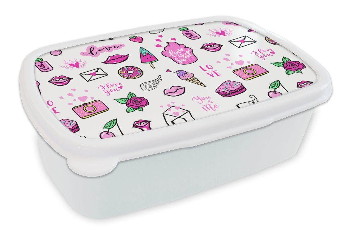 MuchoWow Lunchbox Mädchen - Liebe - Eis - Muster - Mädchen - Kinder - Kind - Kind, Kunststoff, (2-tlg), Brotbox für Kinder und Erwachsene, Brotdose, für Jungs und Mädchen weiß