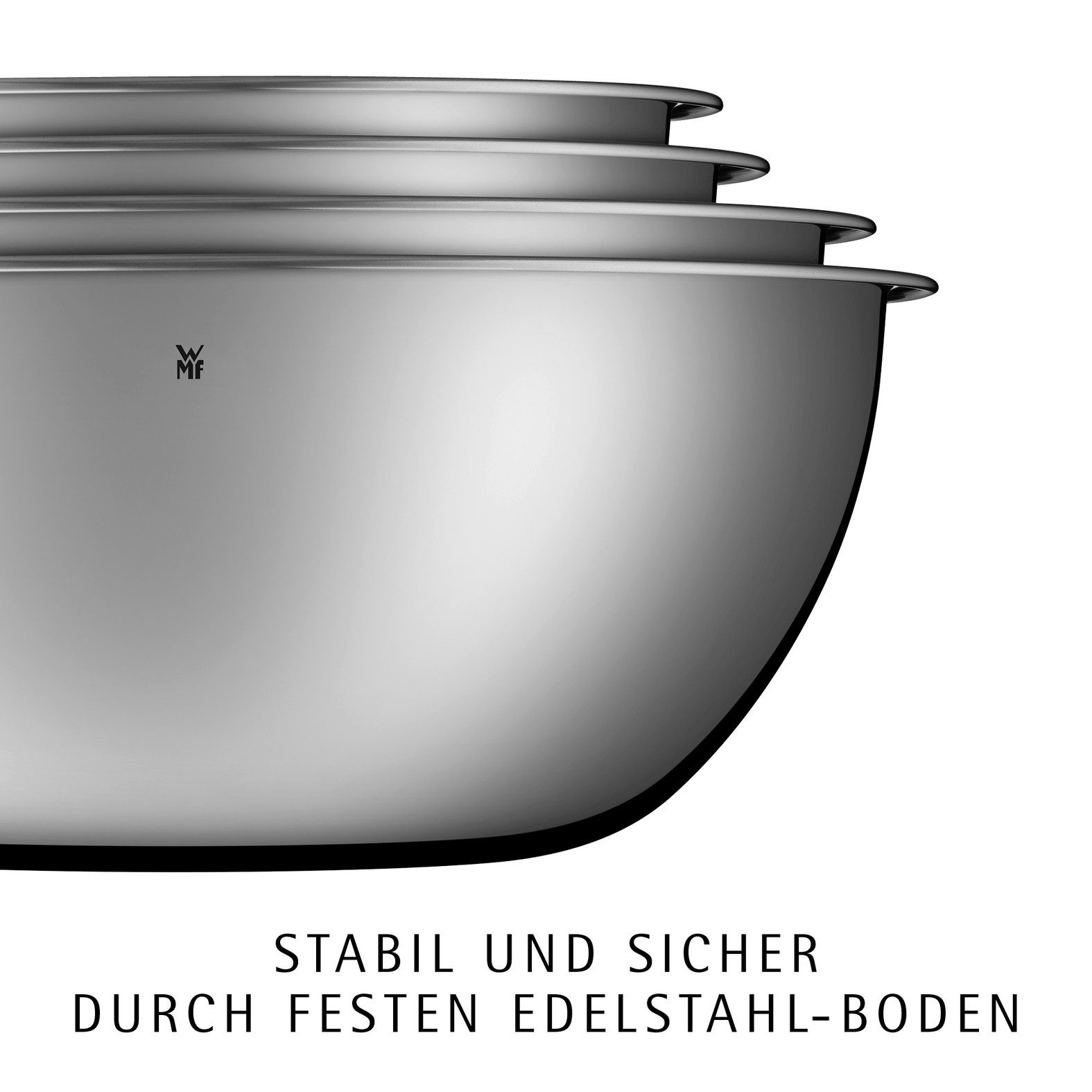 WMF Schüssel Set Gourmet (16/18/22/24 cm), 360° Schüttrand, tropffreies Ausgießen, Edelstahl, (Set, 4-tlg), vielseitig, stapelbar, platzsparende Aufbewahrung